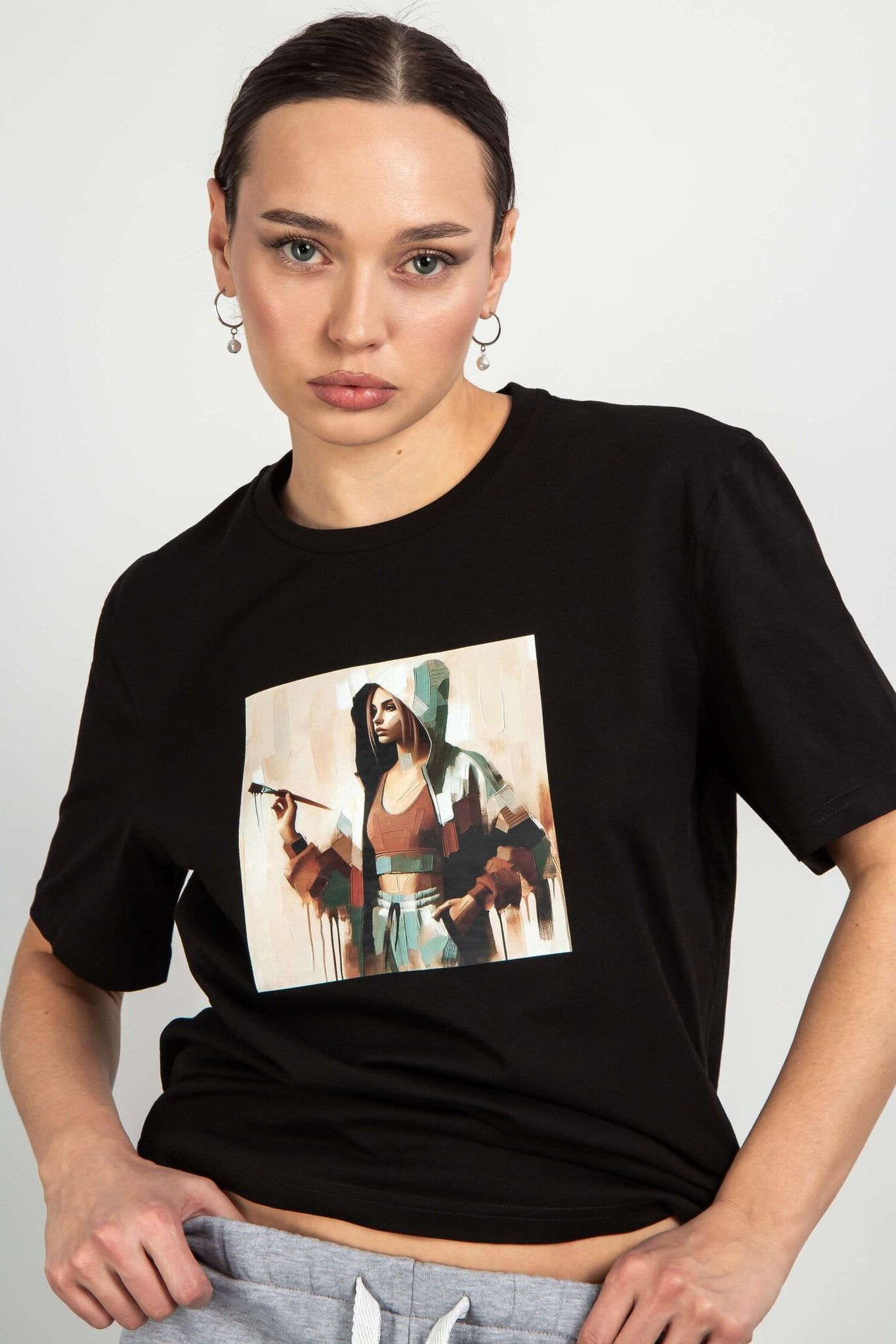 Футболка женская с принтом чёрная Kosmos