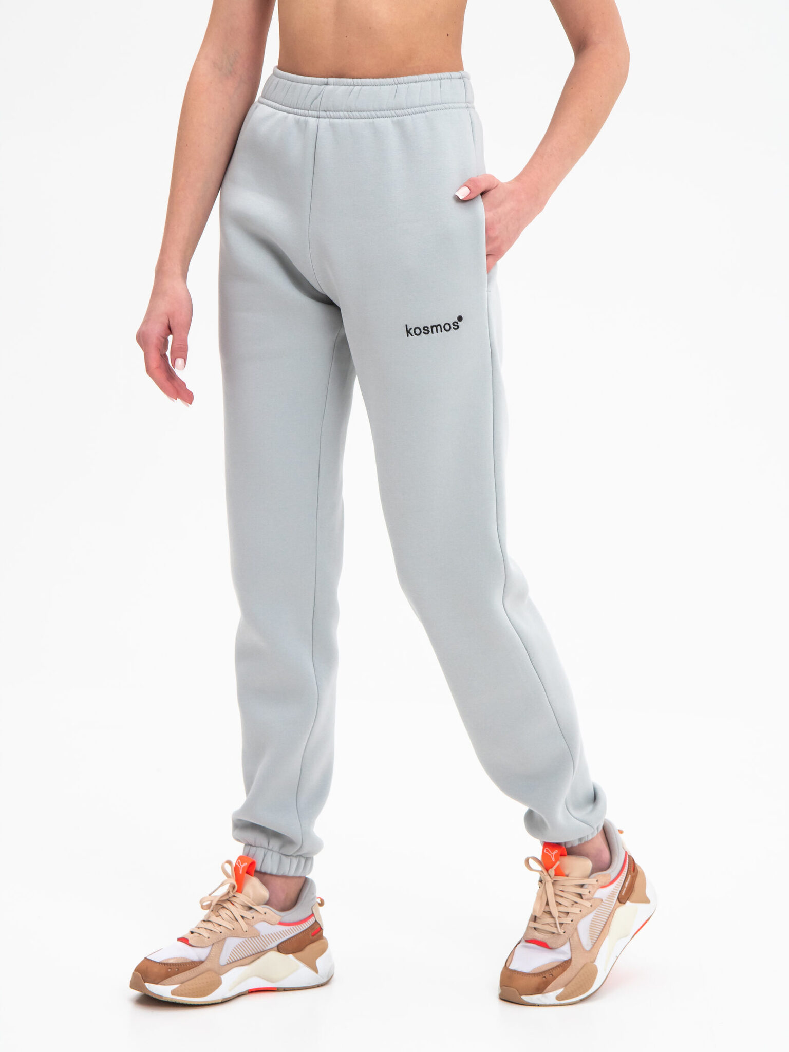 Брюки джоггеры с начёсом светло-серого цвета Kosmos(фото4)