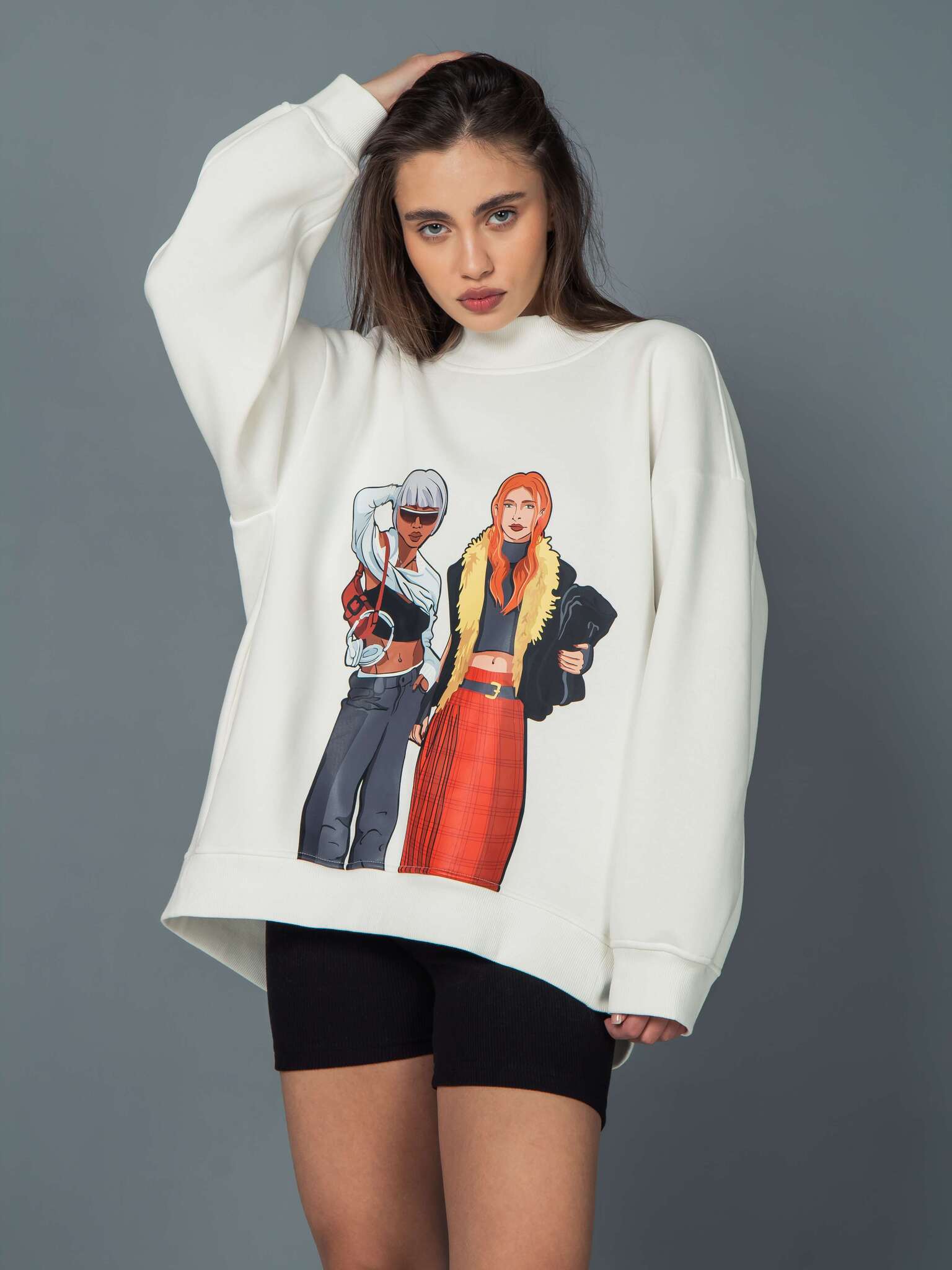 Свитшот оверсайз молочного цвета с принтом Kosmos(фото2)