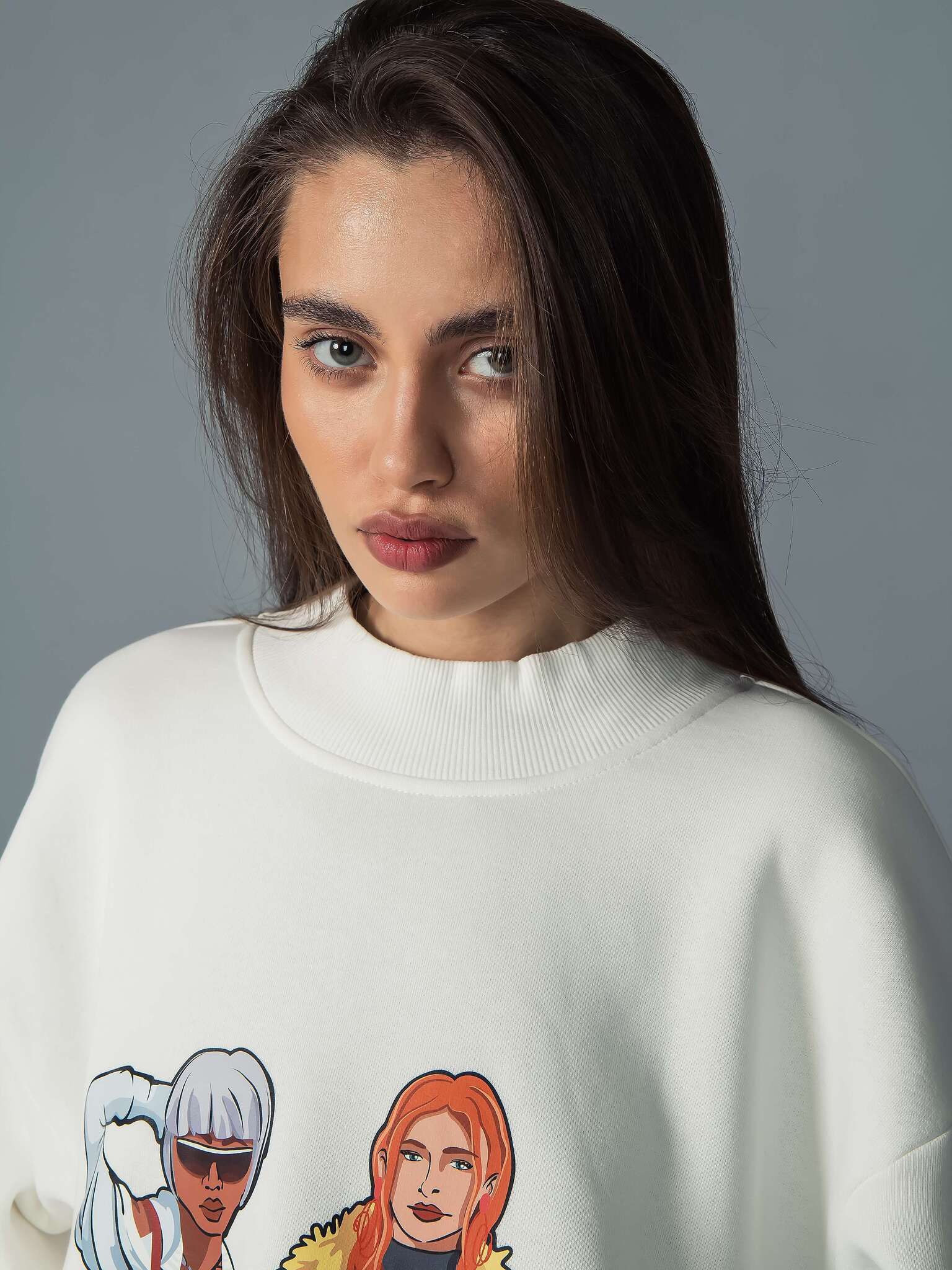 Свитшот оверсайз молочного цвета с принтом Kosmos(фото3)