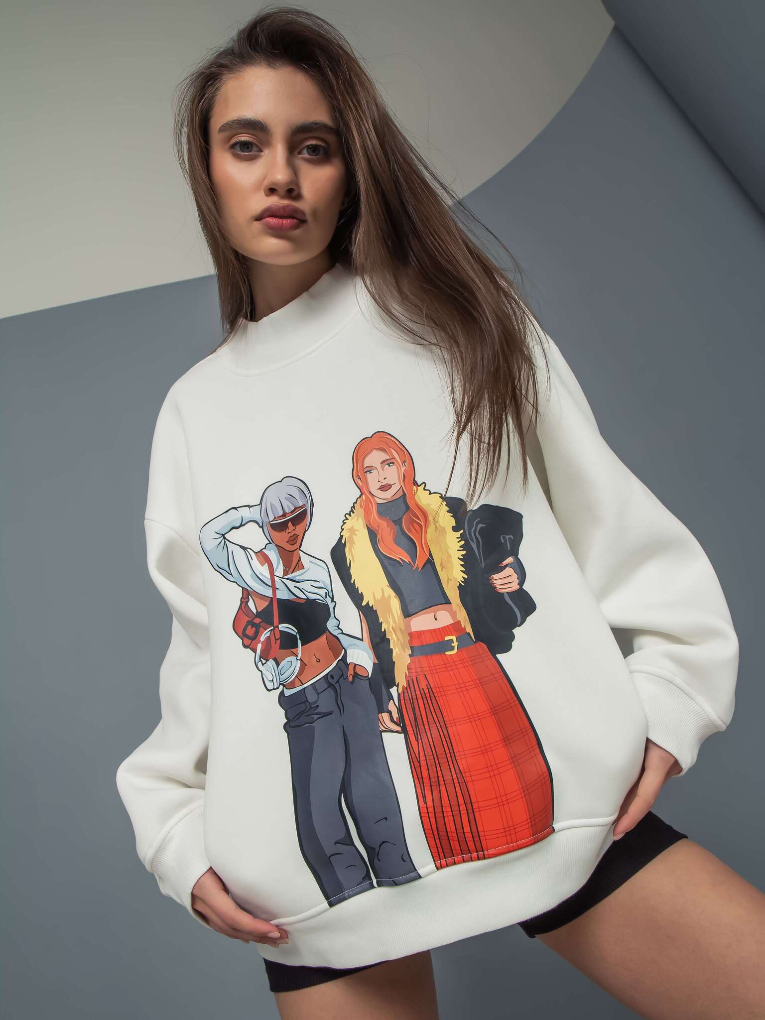 Свитшот оверсайз молочного цвета с принтом Kosmos(фото4)