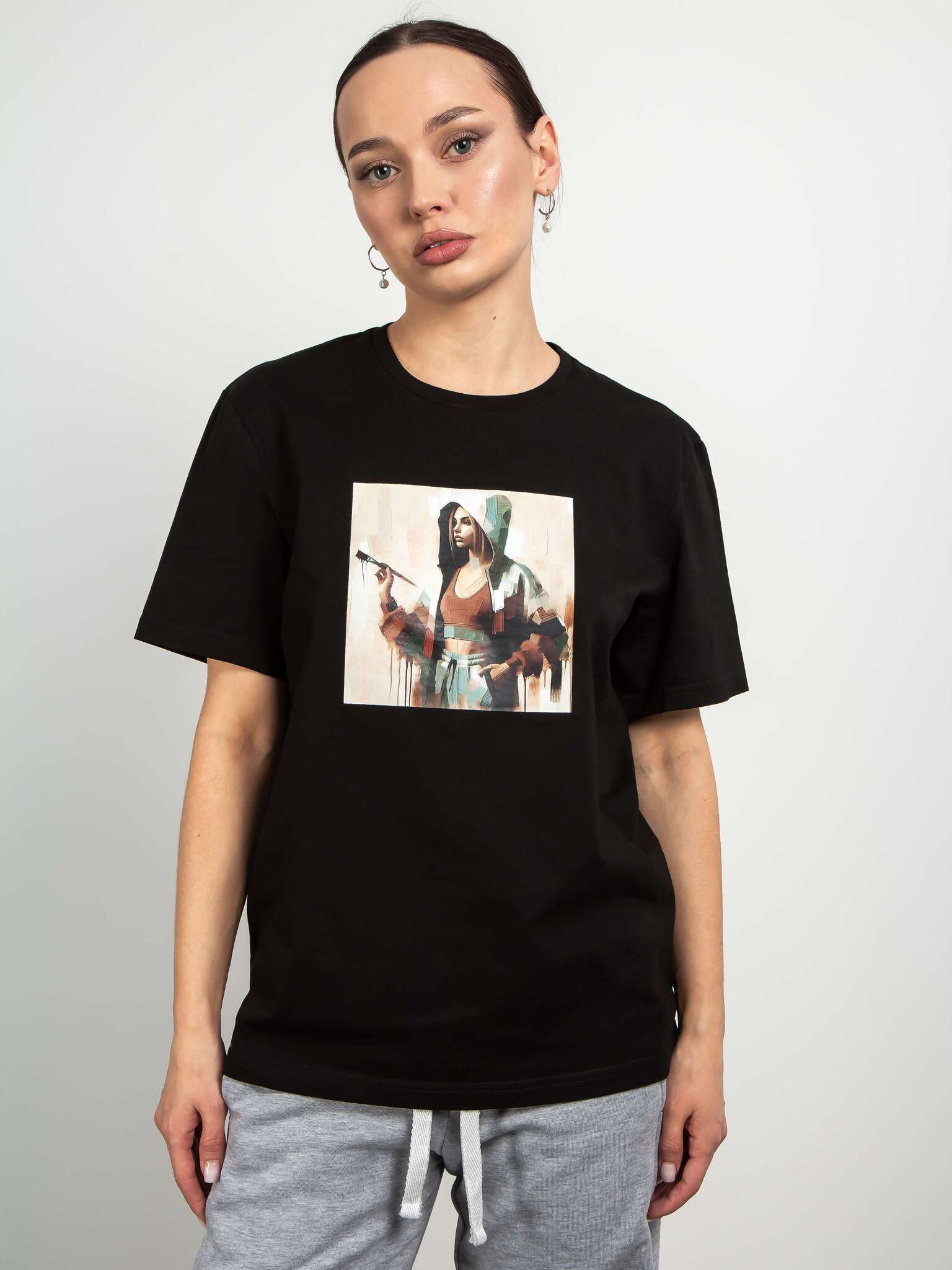 Футболка женская с принтом чёрная Kosmos(фото2)