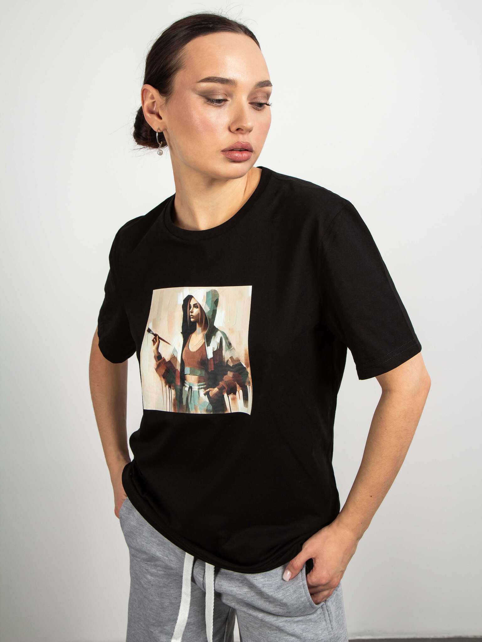 Футболка женская с принтом чёрная Kosmos(фото4)