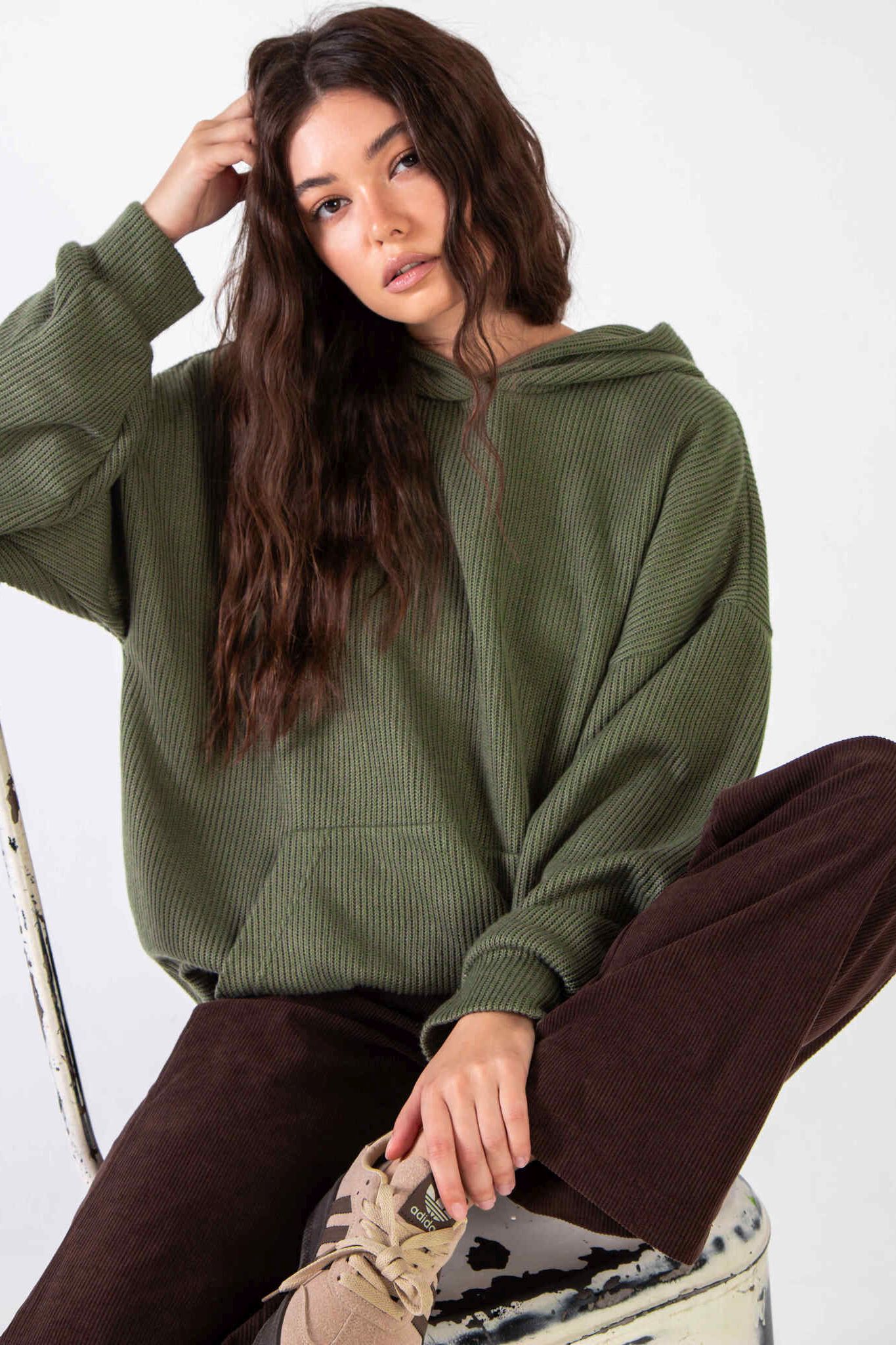 Худи из вязанного трикотажа в цвете хаки Kosmos