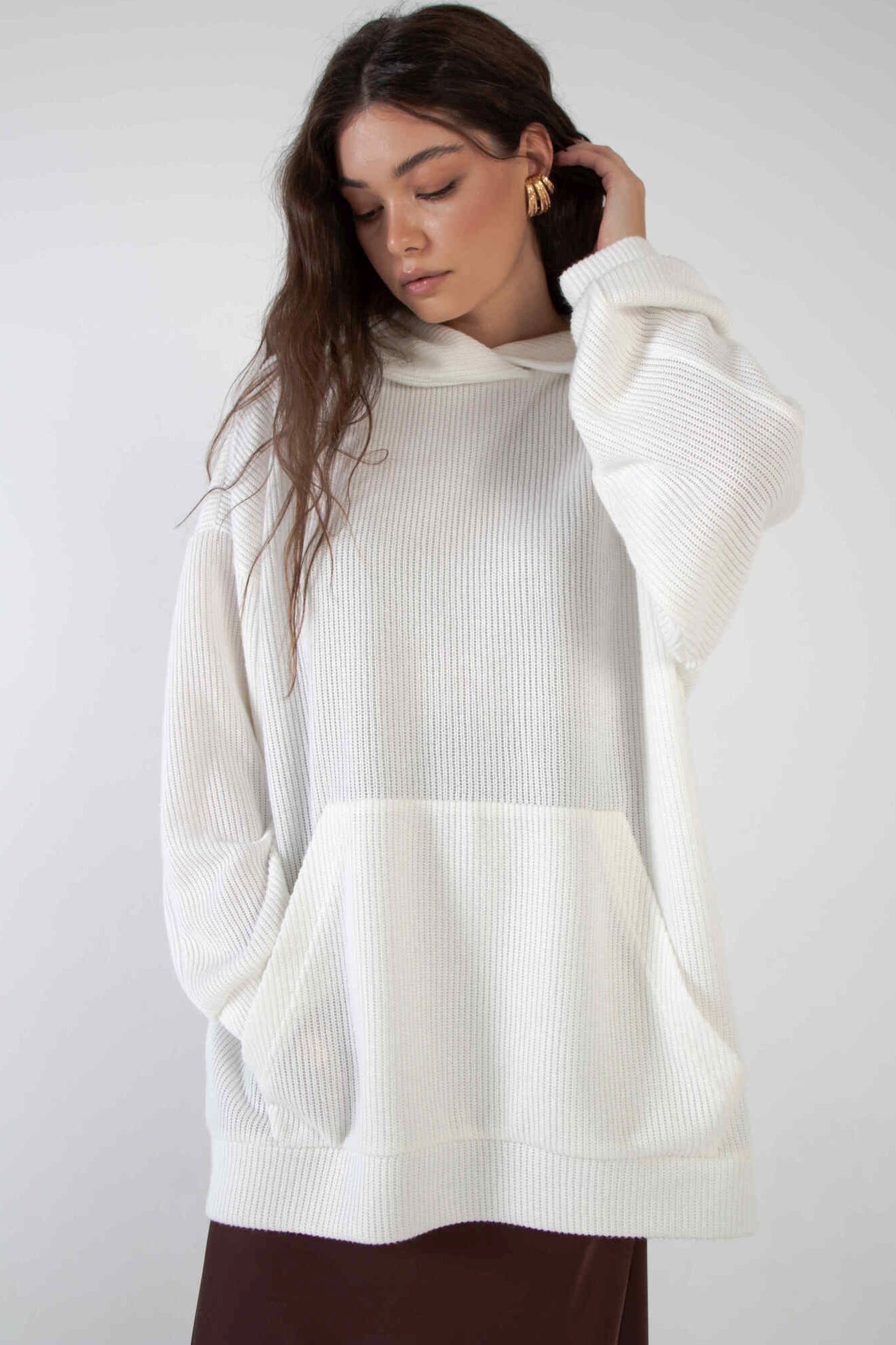 Худи из вязанного трикотажа в молочном цвете Kosmos