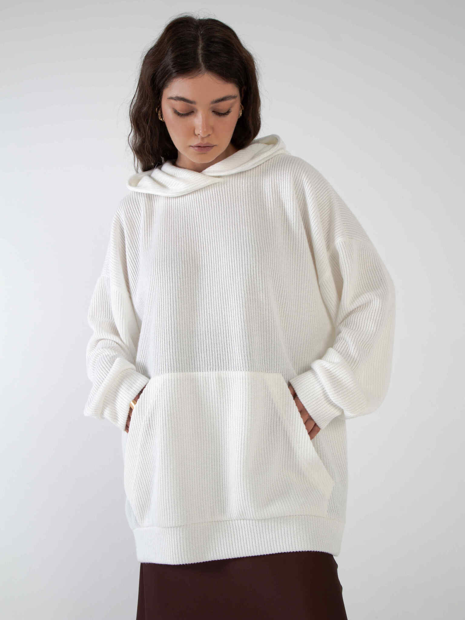 Худи из вязанного трикотажа в молочном цвете Kosmos(фото4)