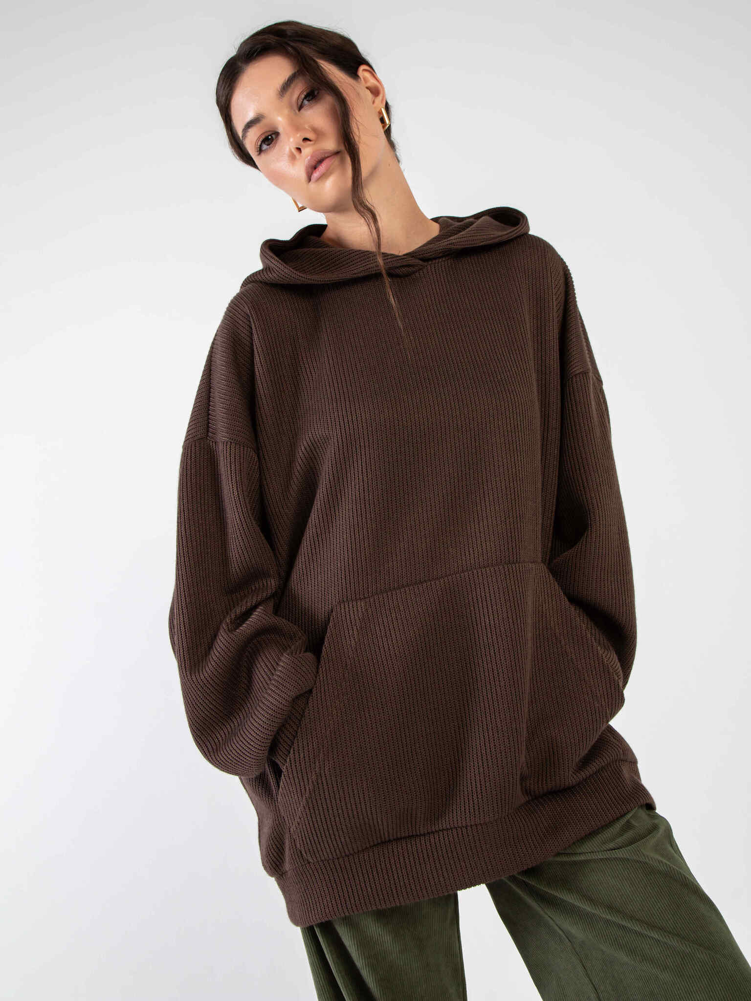 Худи из вязанного трикотажа в коричневом цвете Kosmos(фото4)