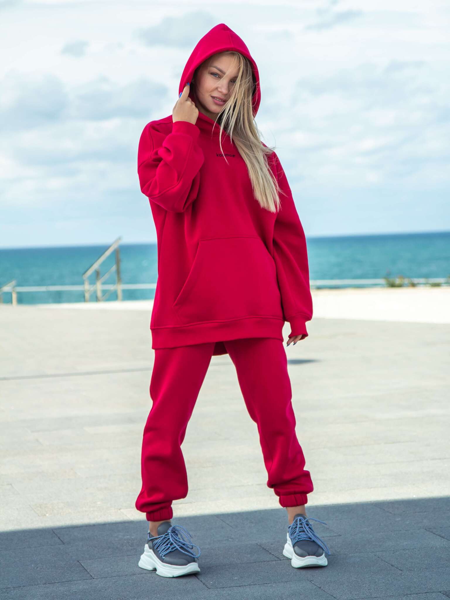 Худи оверсайз с начёсом красного цвета Kosmos(фото2)