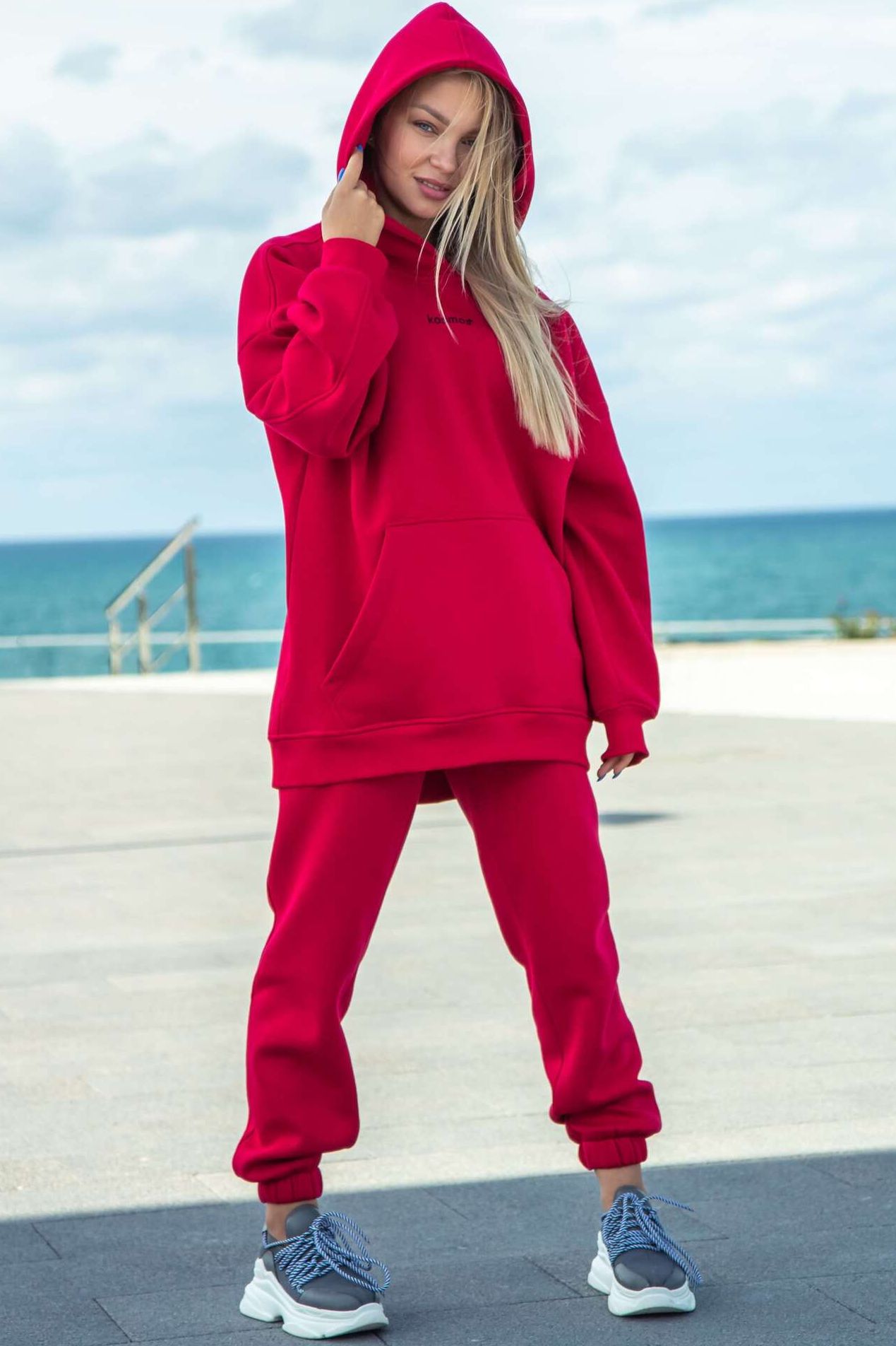 Брюки джоггеры с начёсом красного цвета Kosmos