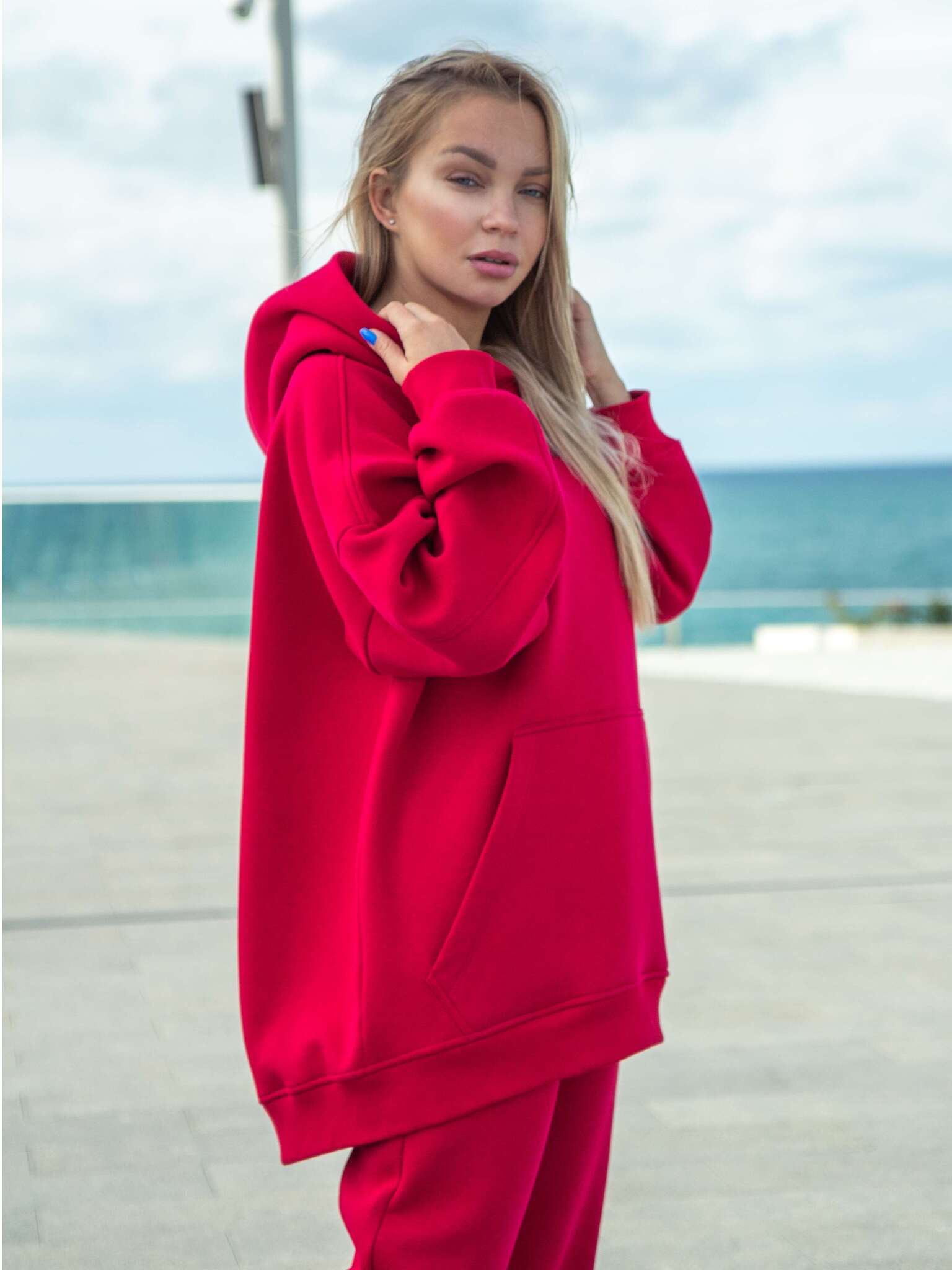 Худи оверсайз с начёсом красного цвета Kosmos(фото5)