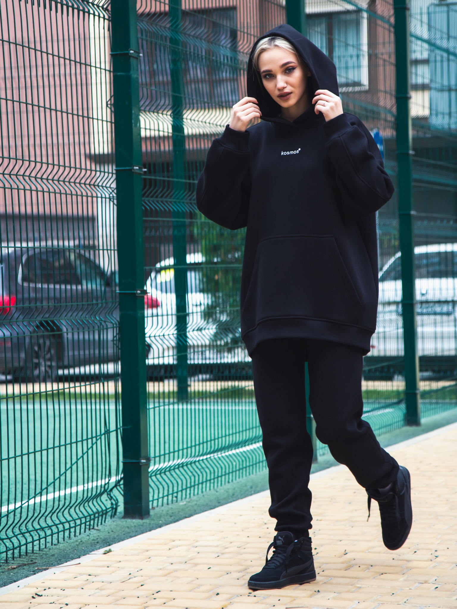 Худи оверсайз с начёсом в чёрном цвете Kosmos(фото5)