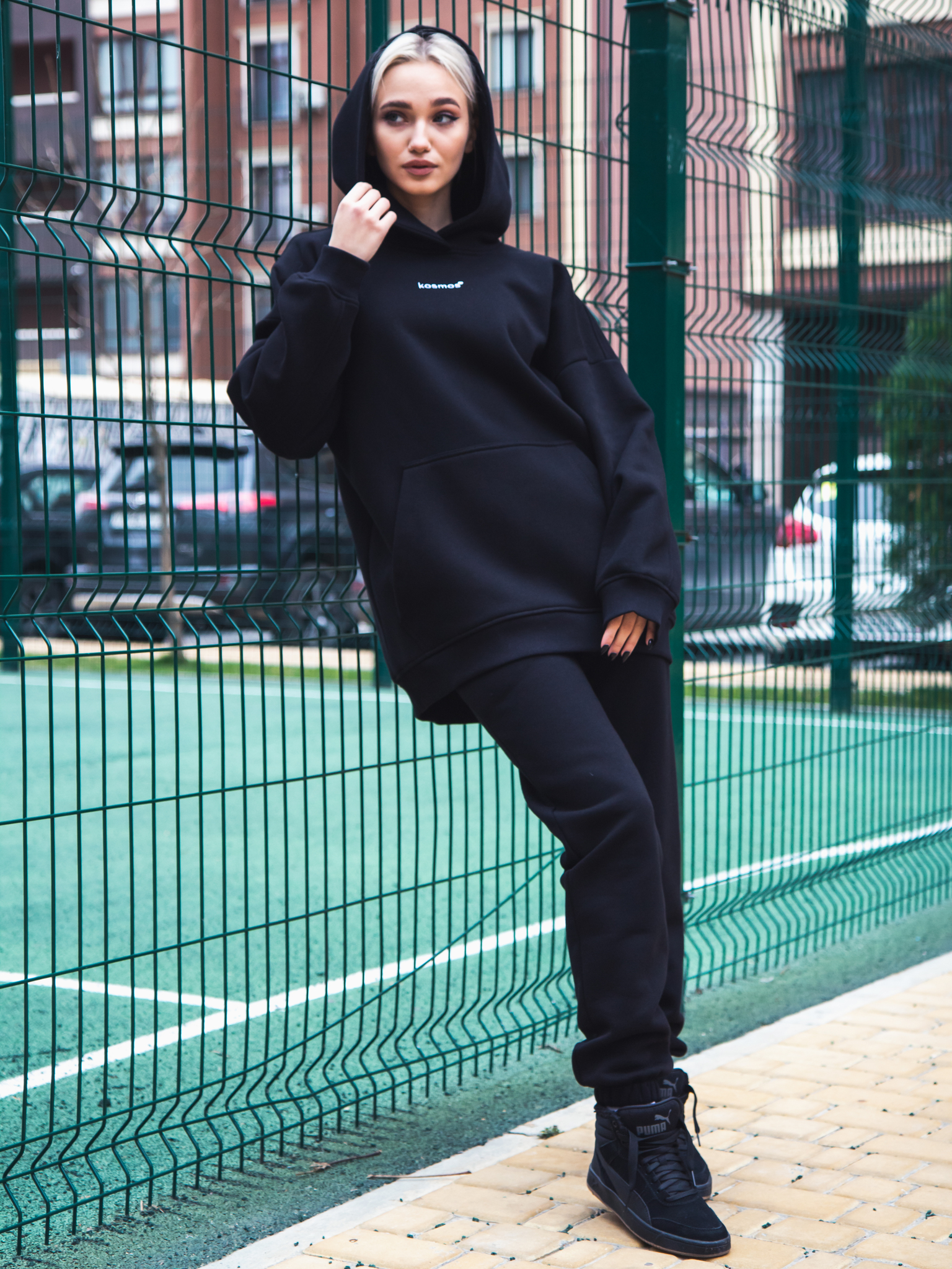 Худи оверсайз с начёсом в чёрном цвете Kosmos(фото2)