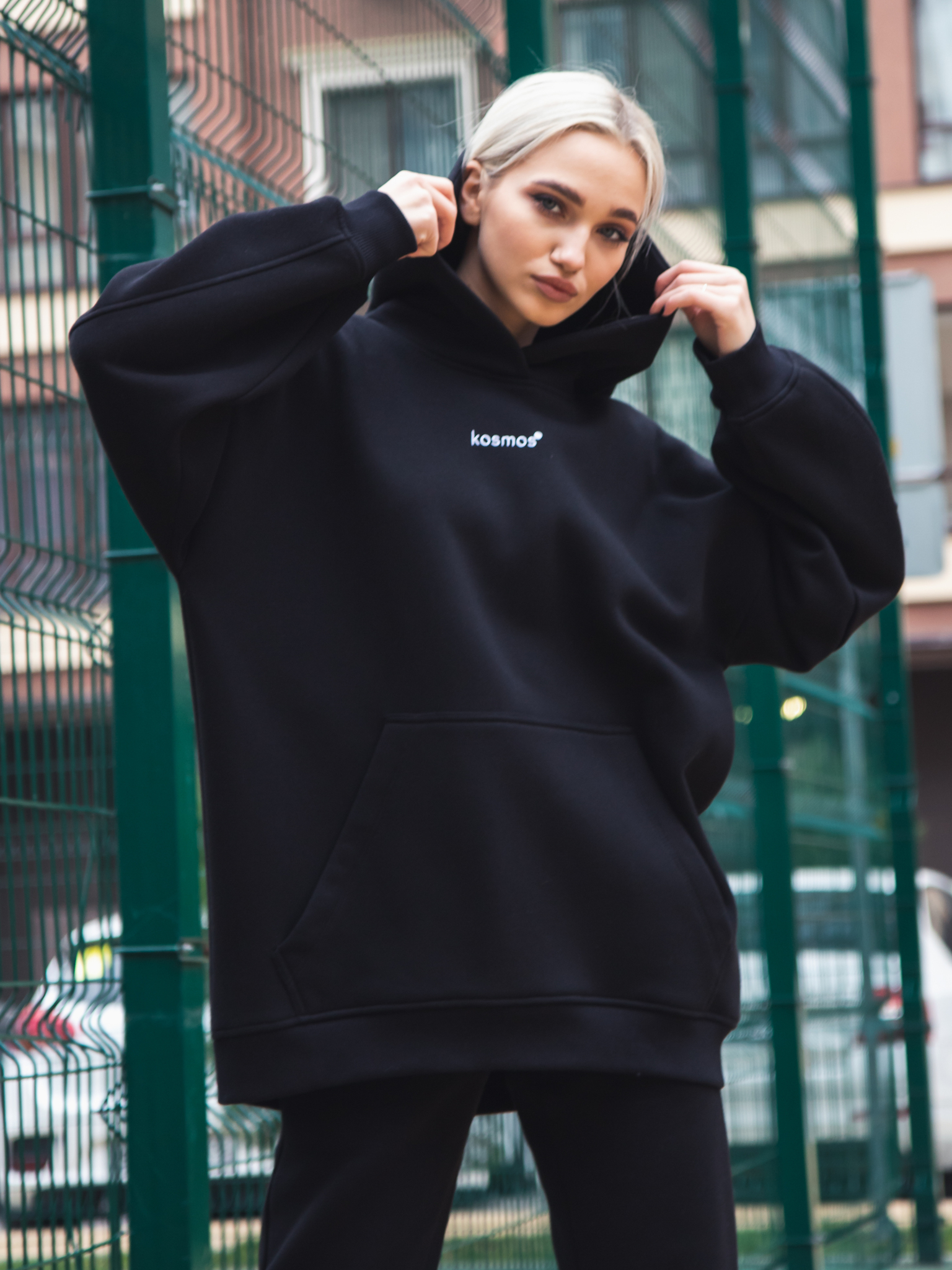 Худи оверсайз с начёсом в чёрном цвете Kosmos(фото6)