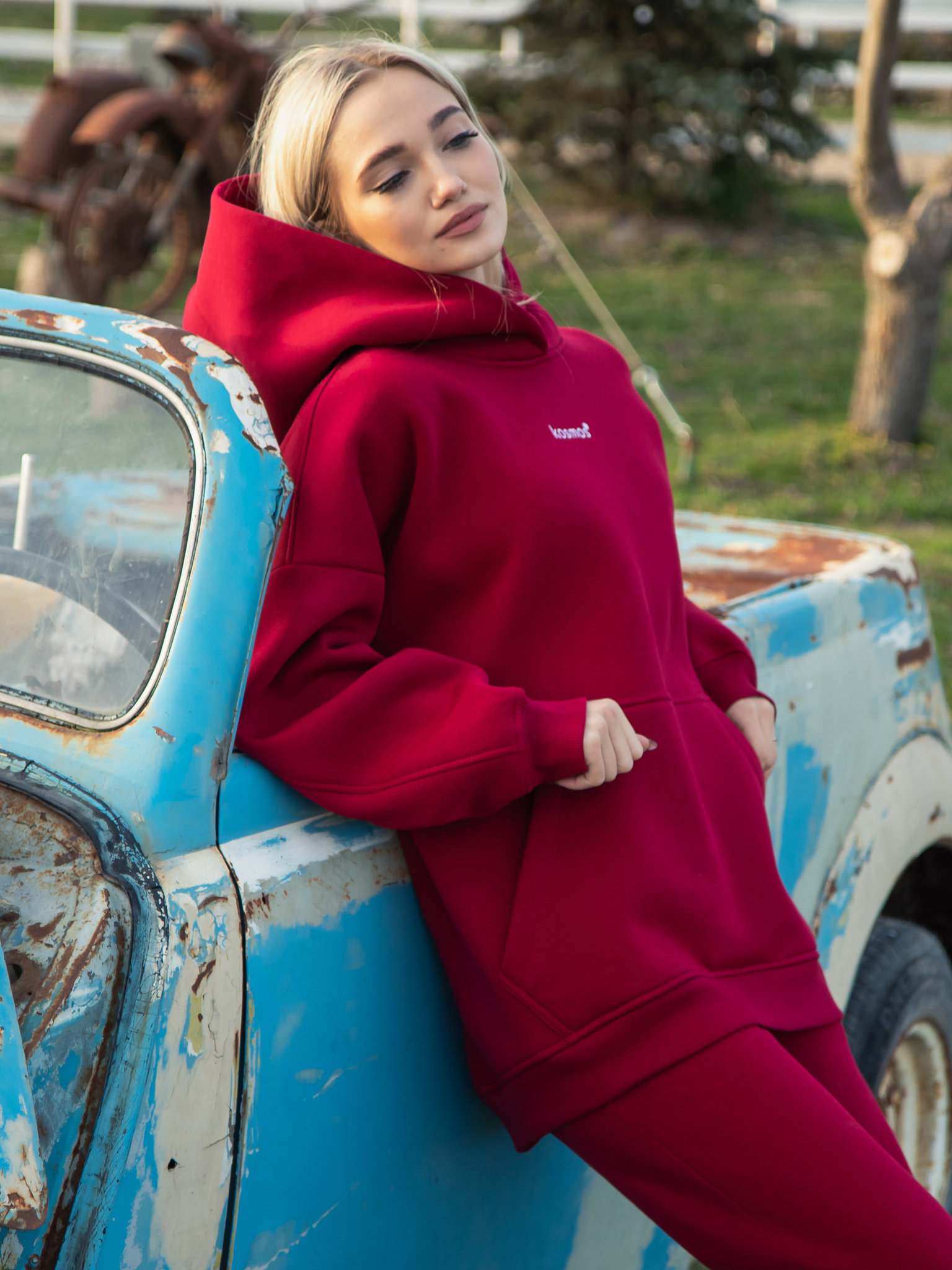 Худи оверсайз с начёсом бордового цвета Kosmos(фото4)