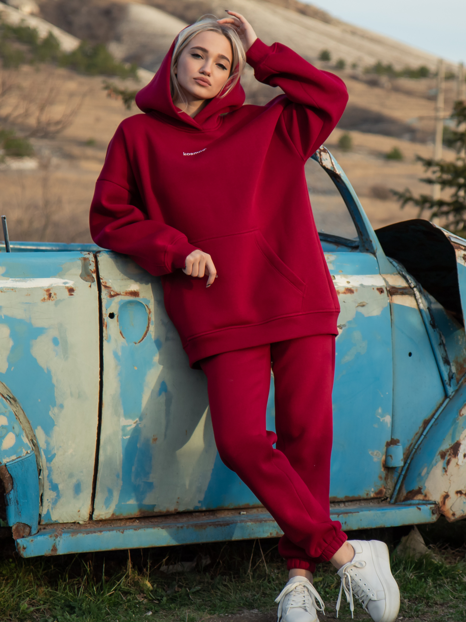 Худи оверсайз с начёсом бордового цвета Kosmos(фото2)