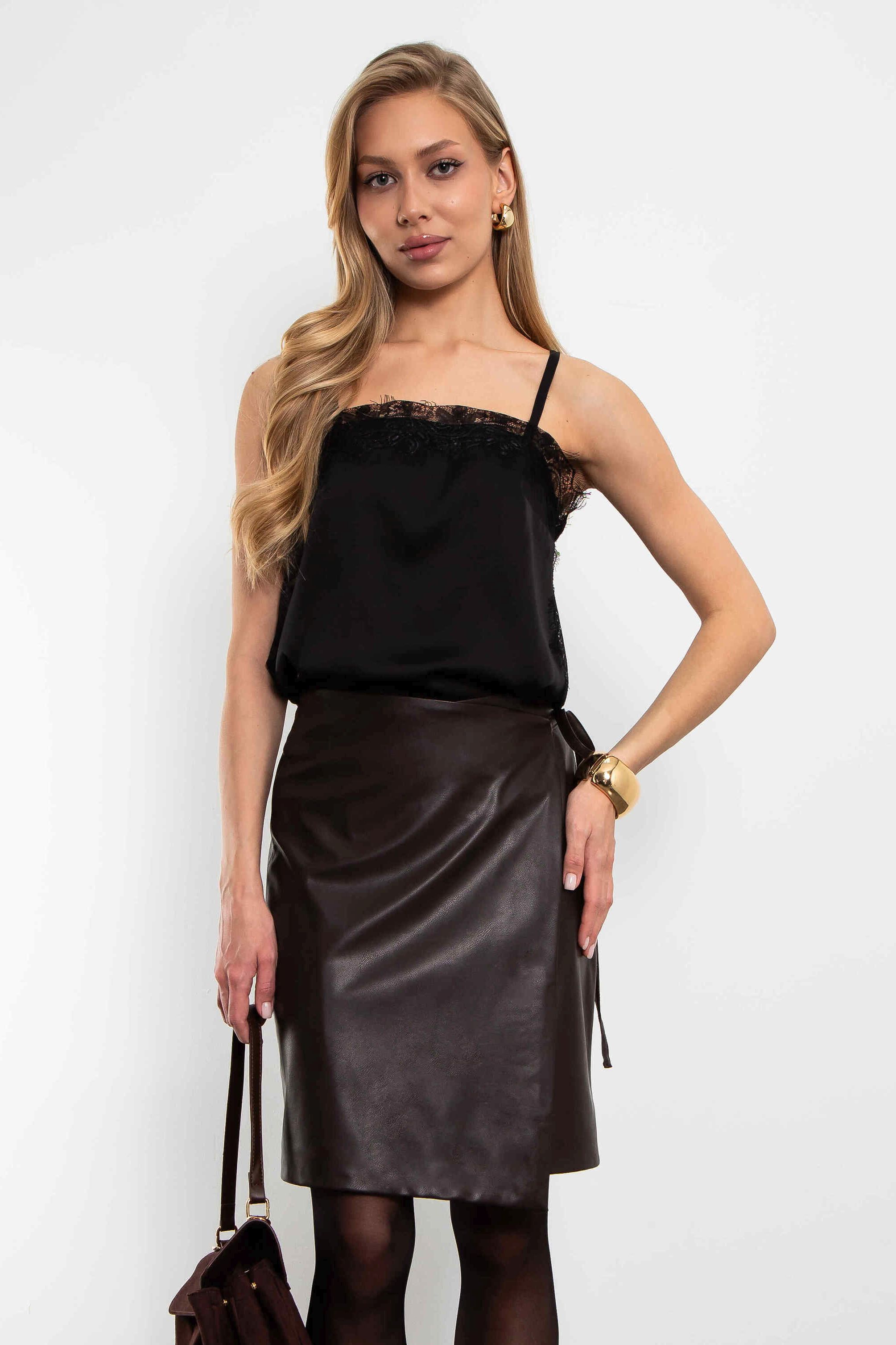 Юбка из эко кожи шоколадного цвета Kosmos