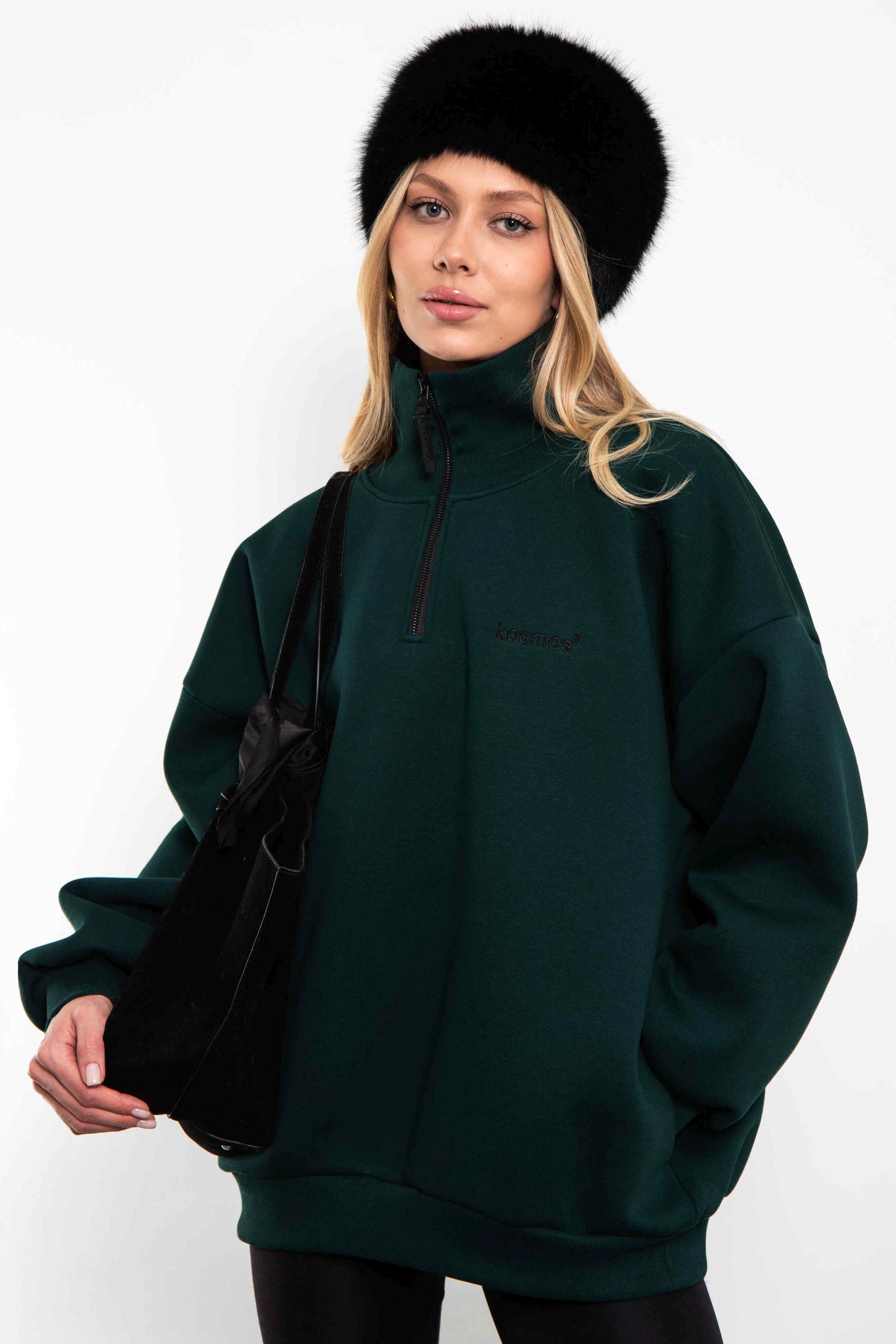Свитшот на молнии из футера в цвете малахит Kosmos
