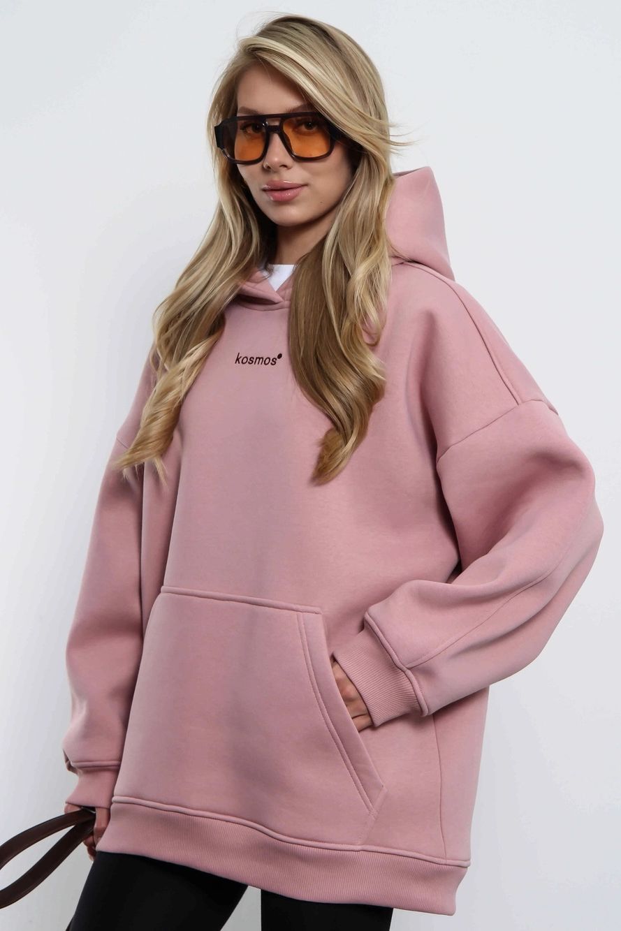 Худи оверсайз с начёсом розового цвета Kosmos