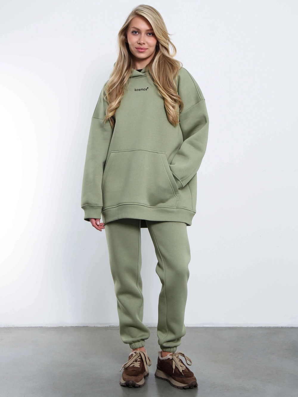 Худи оверсайз с начёсом оливкового цвета Kosmos(фото4)