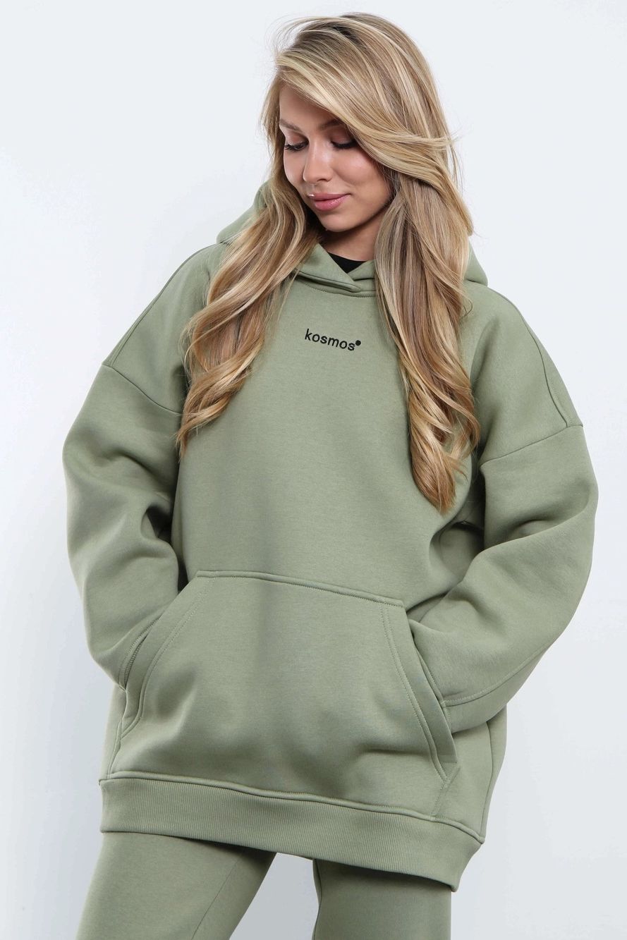 Худи оверсайз с начёсом оливкового цвета Kosmos