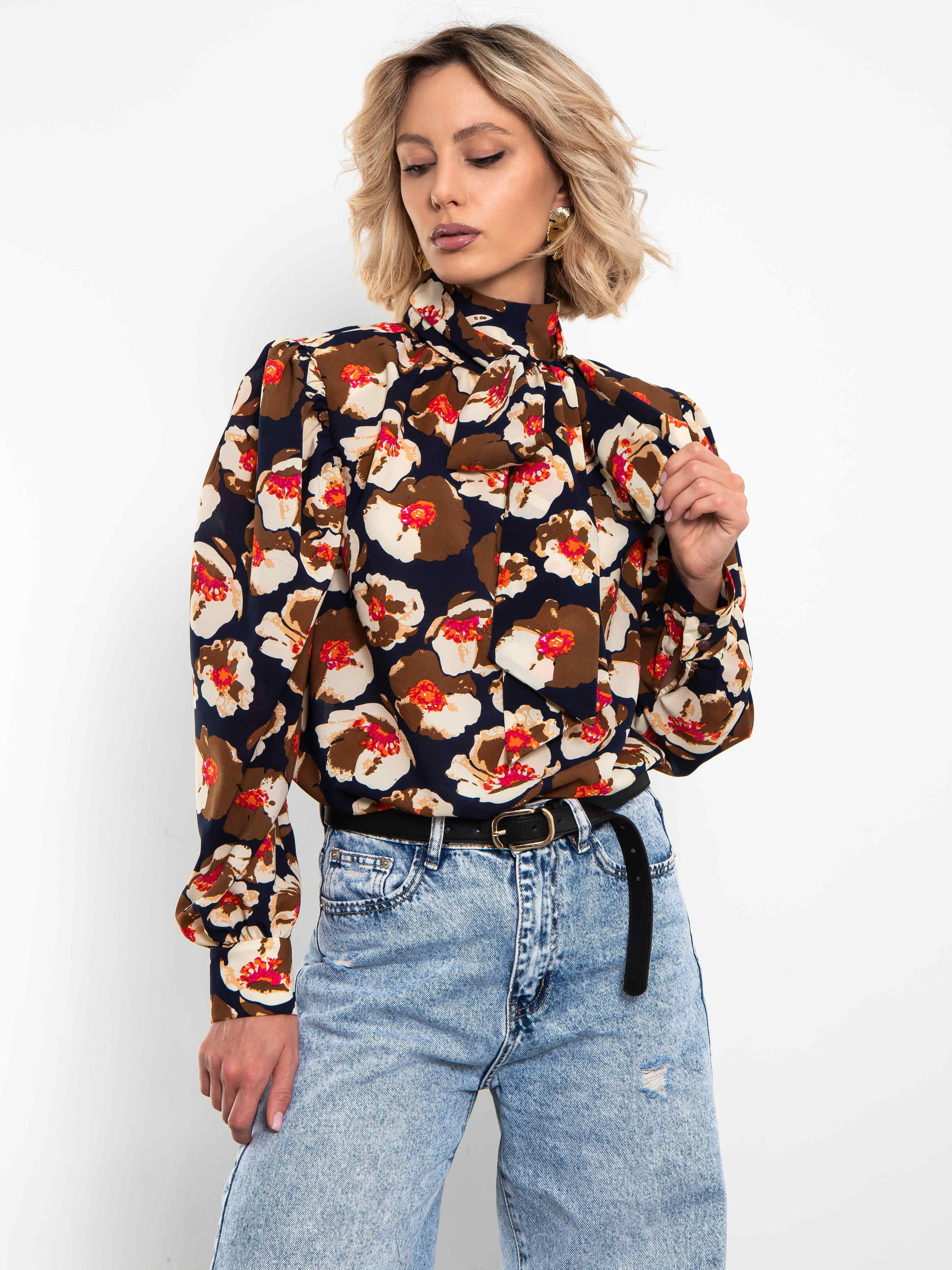 Блуза с бантом и цветочным принтом Kosmos(фото3)