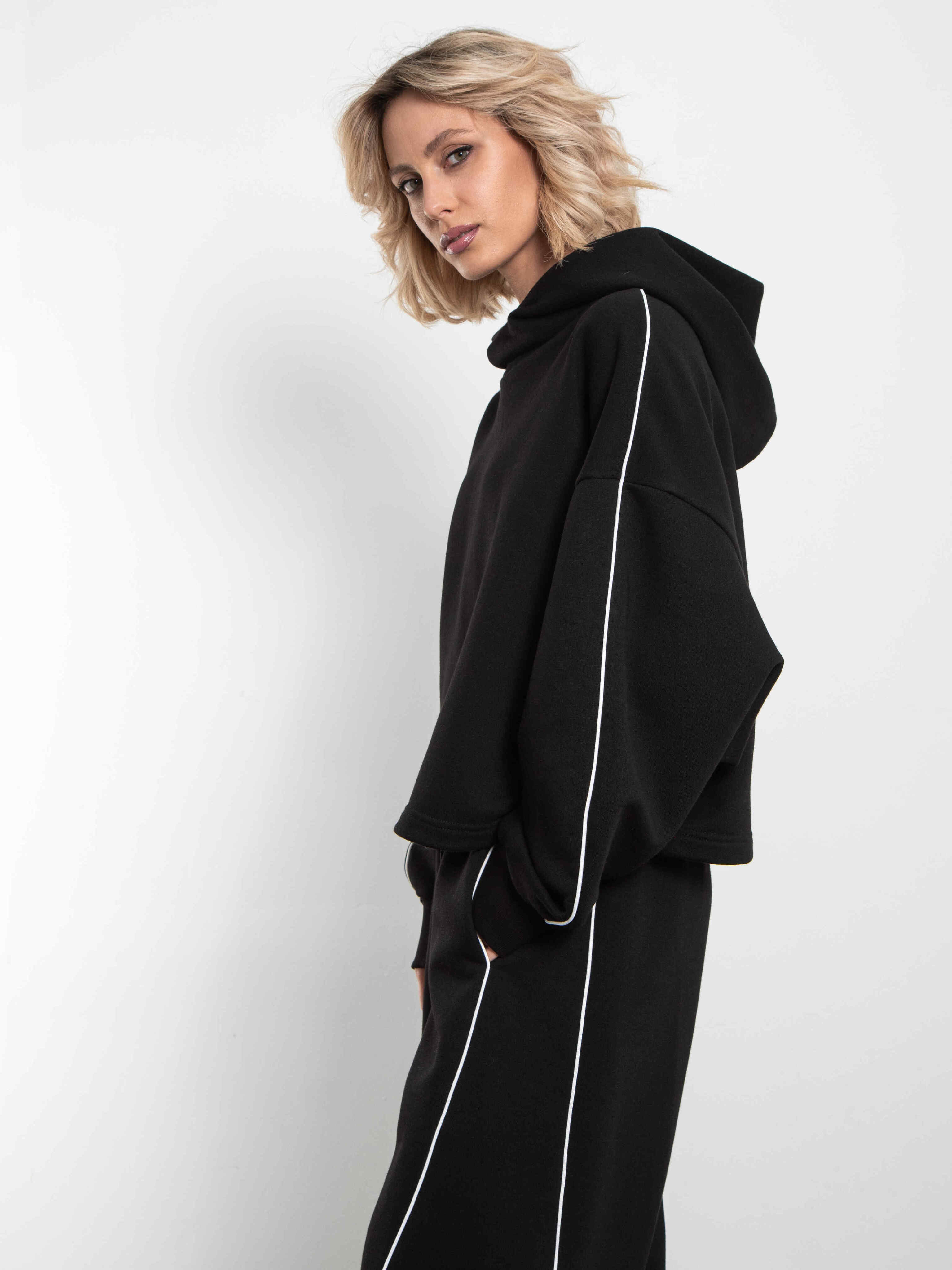 Худи чёрное из премиального футера без начёса Kosmos(фото6)