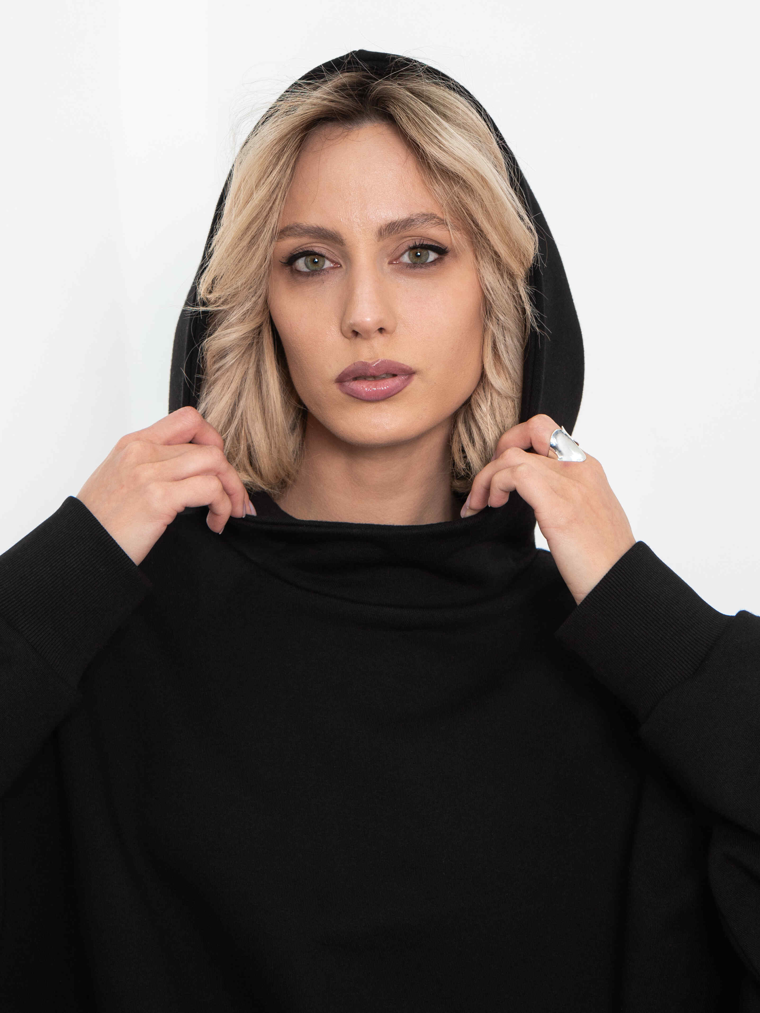 Худи чёрное из премиального футера без начёса Kosmos(фото4)