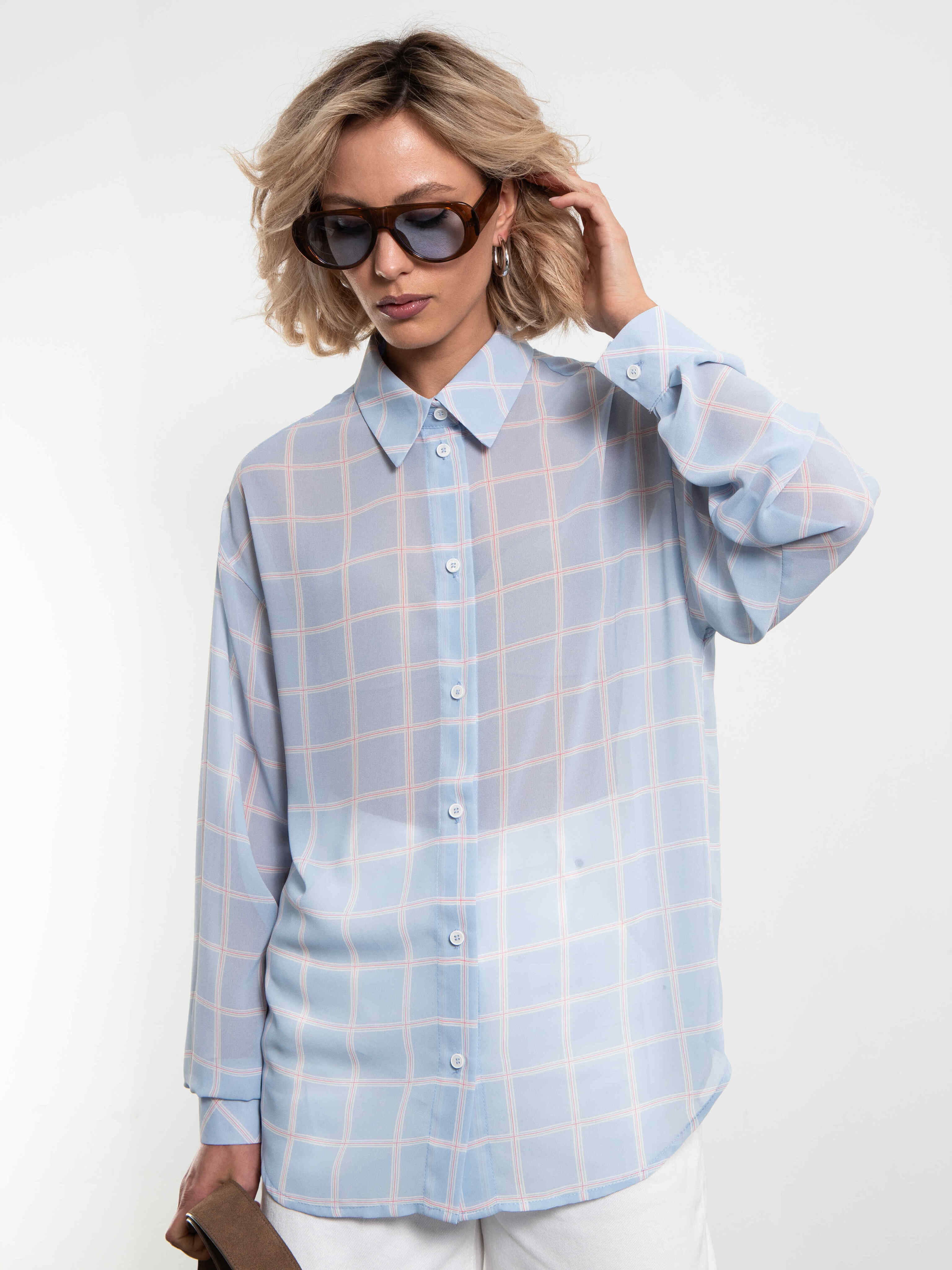 Рубашка шифоновая в голубую клетку Kosmos(фото3)