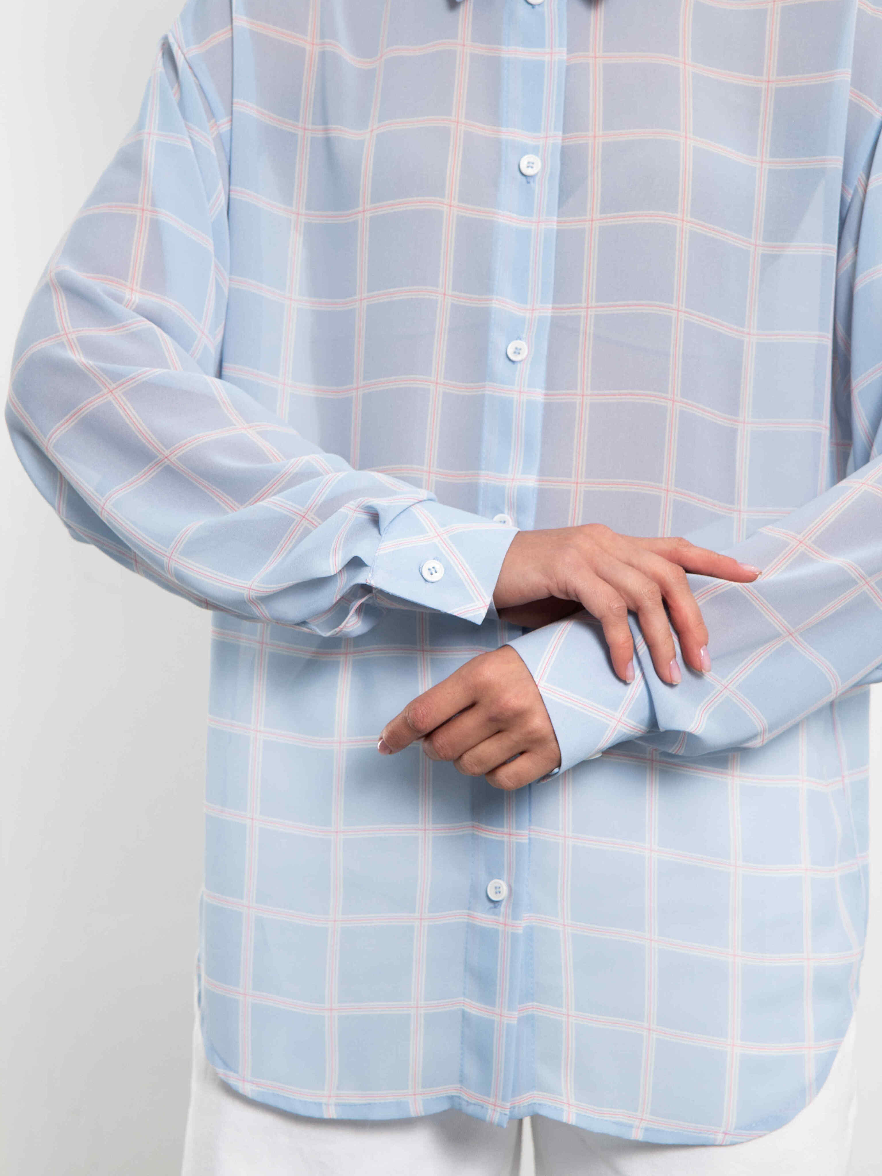 Рубашка шифоновая в голубую клетку Kosmos(фото4)