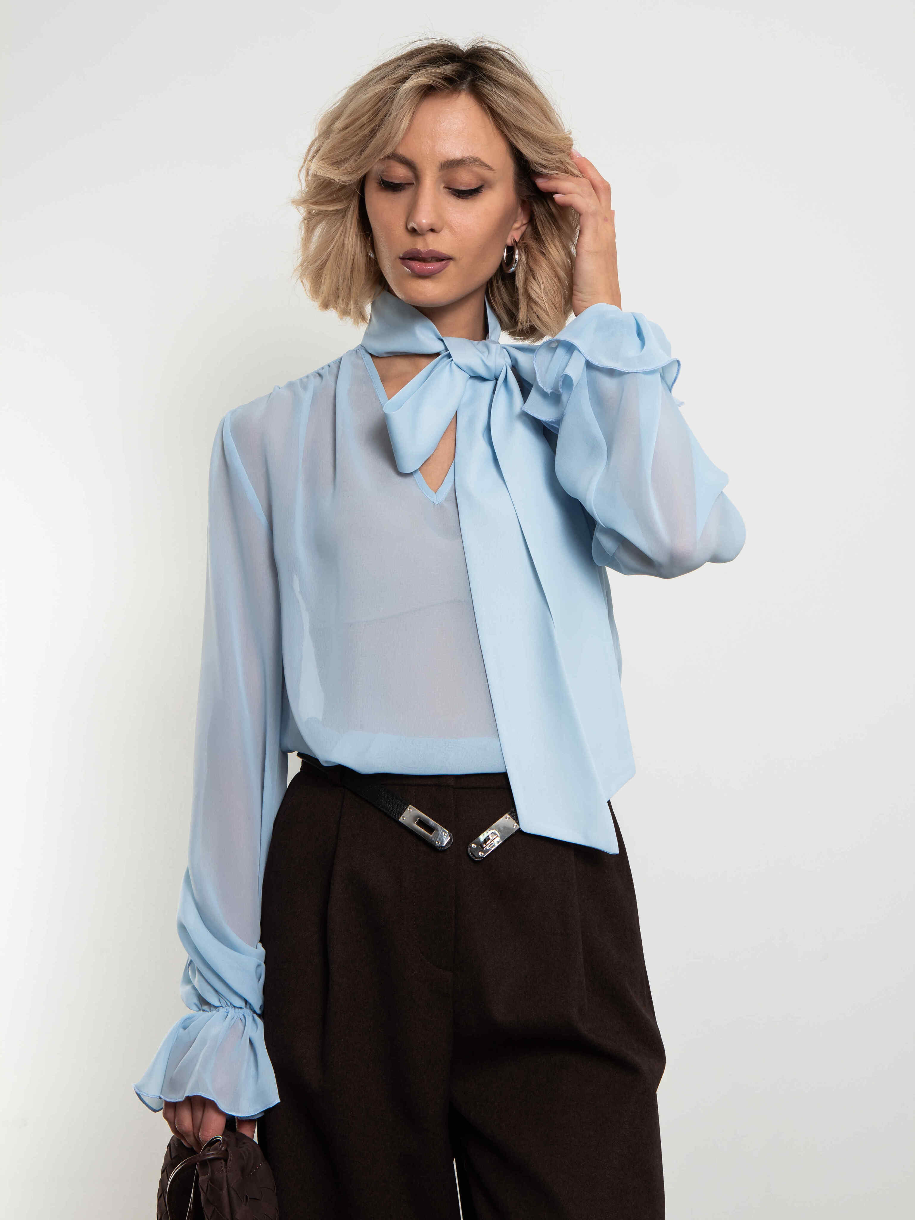 Блуза голубая с бантом Kosmos(фото3)