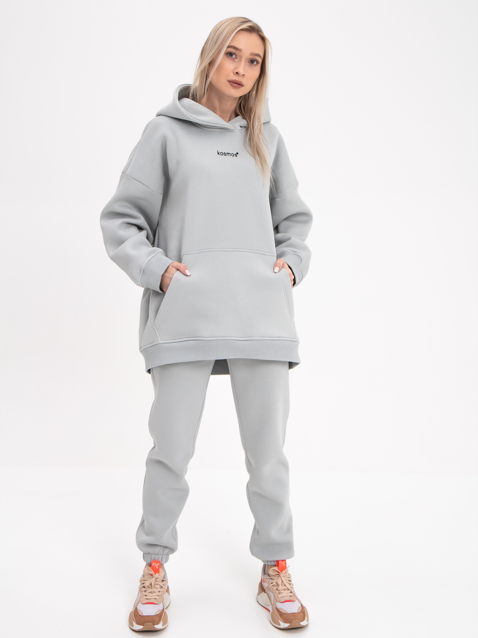 Худи оверсайз с начёсом светло-серого цвета Kosmos(фото2)