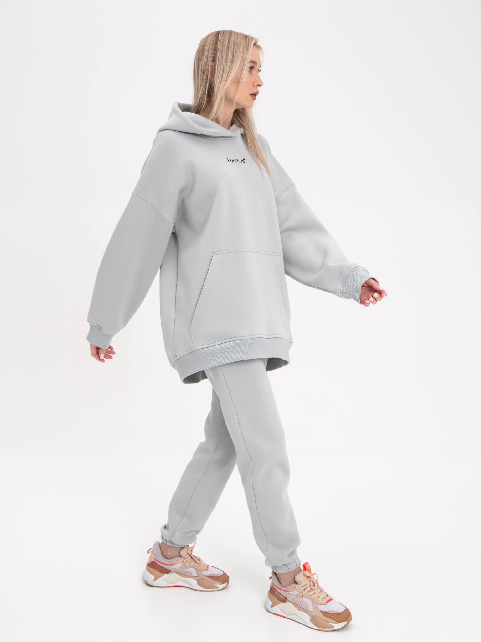 Худи оверсайз с начёсом светло-серого цвета Kosmos(фото7)