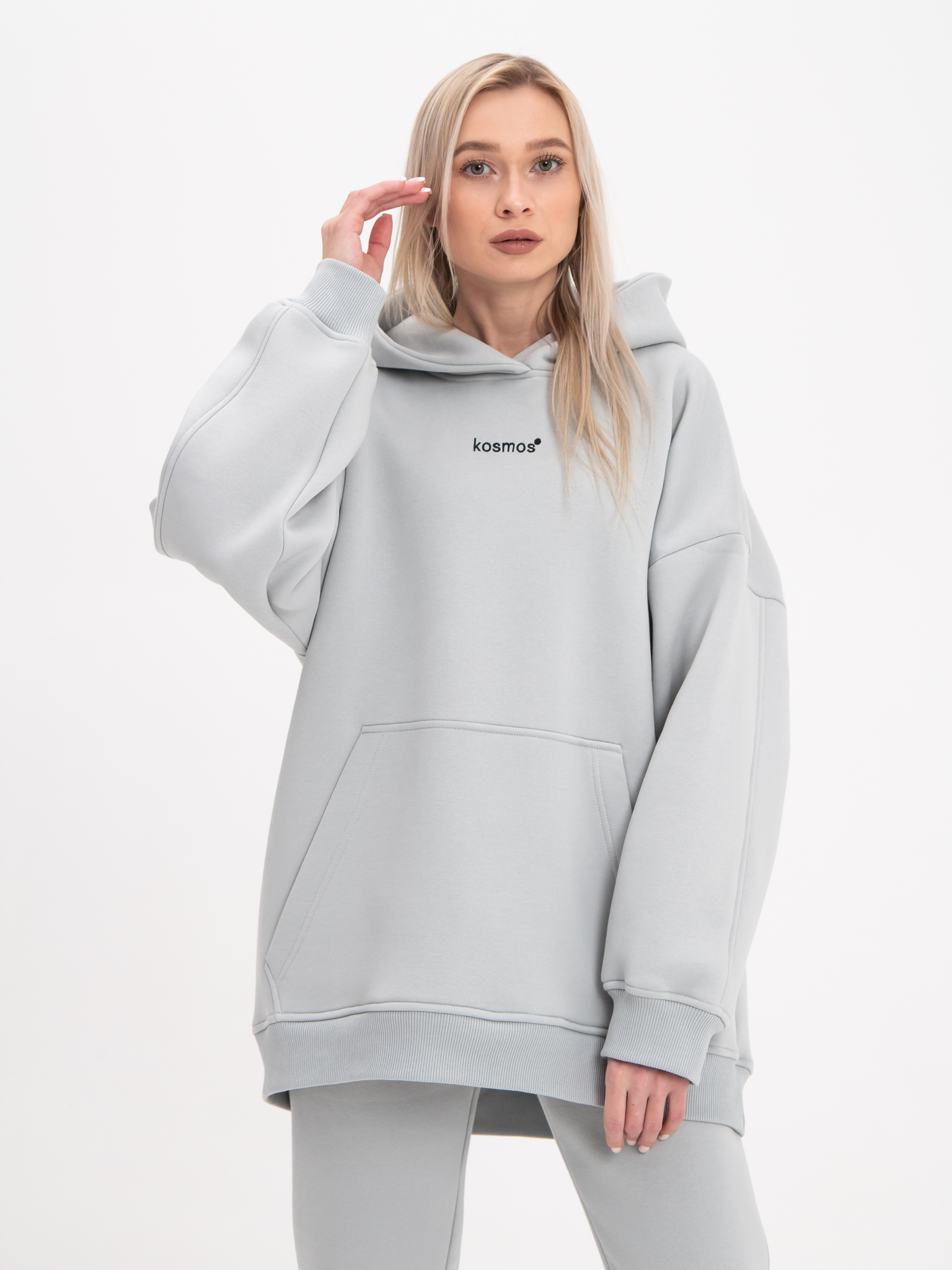 Худи оверсайз с начёсом светло-серого цвета Kosmos(фото6)