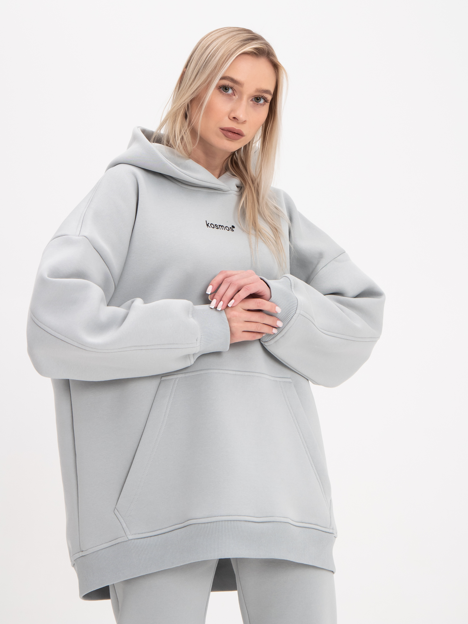 Худи оверсайз с начёсом светло-серого цвета Kosmos(фото4)