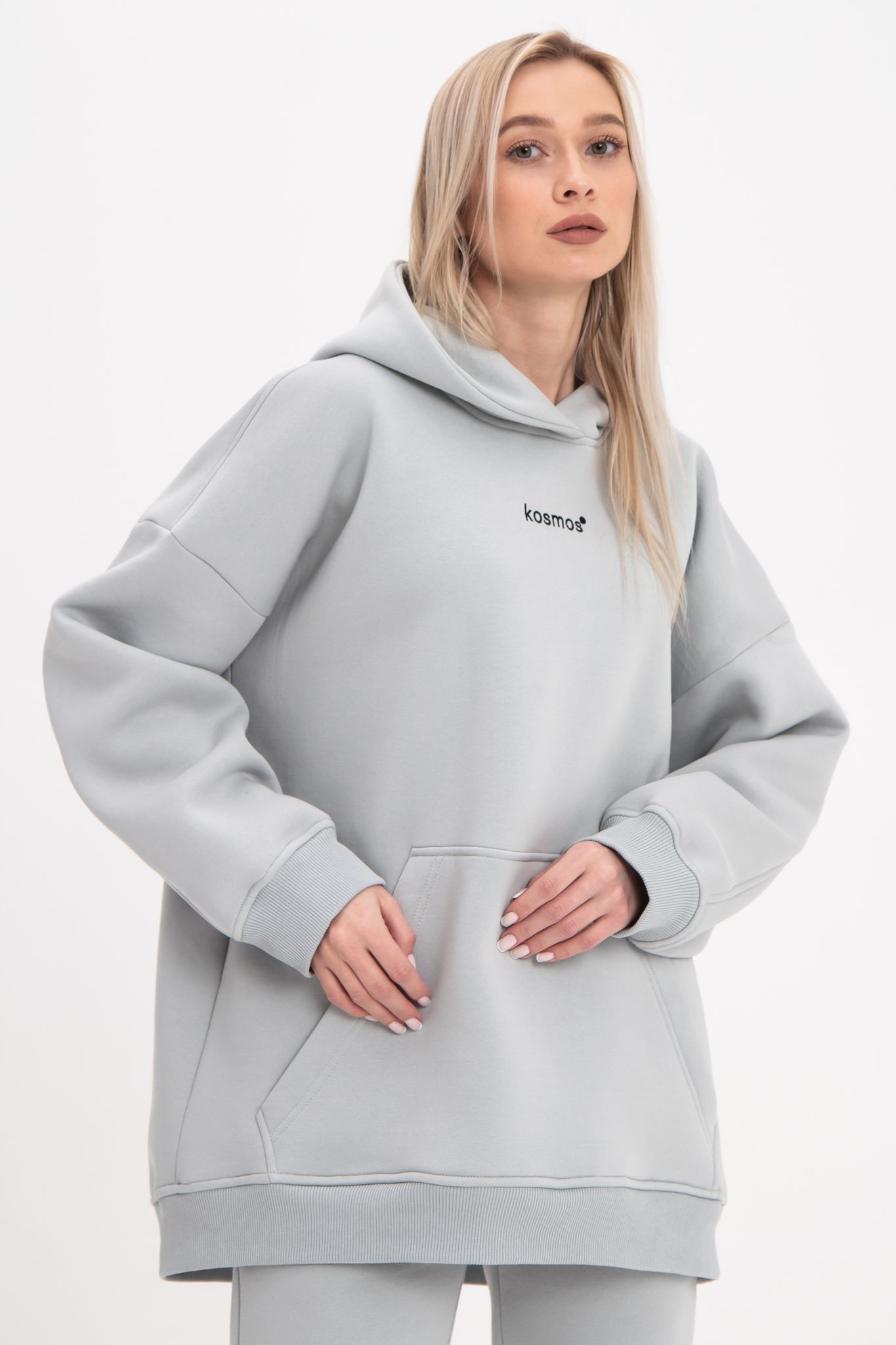 Худи оверсайз с начёсом светло-серого цвета Kosmos