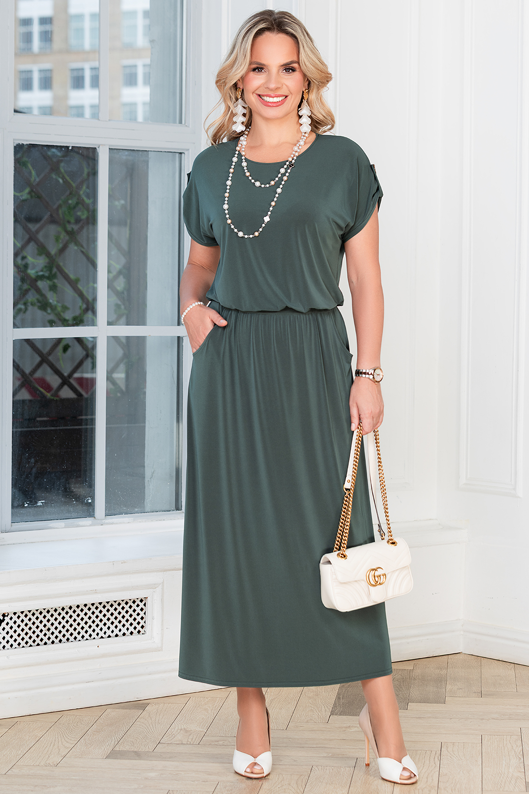 Платье длинное тёмно-зелёного цвета Lavira(фото2)