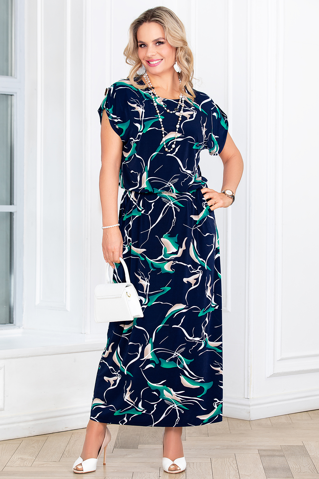 Платье длинное синее с короткими рукавами Lavira(фото2)