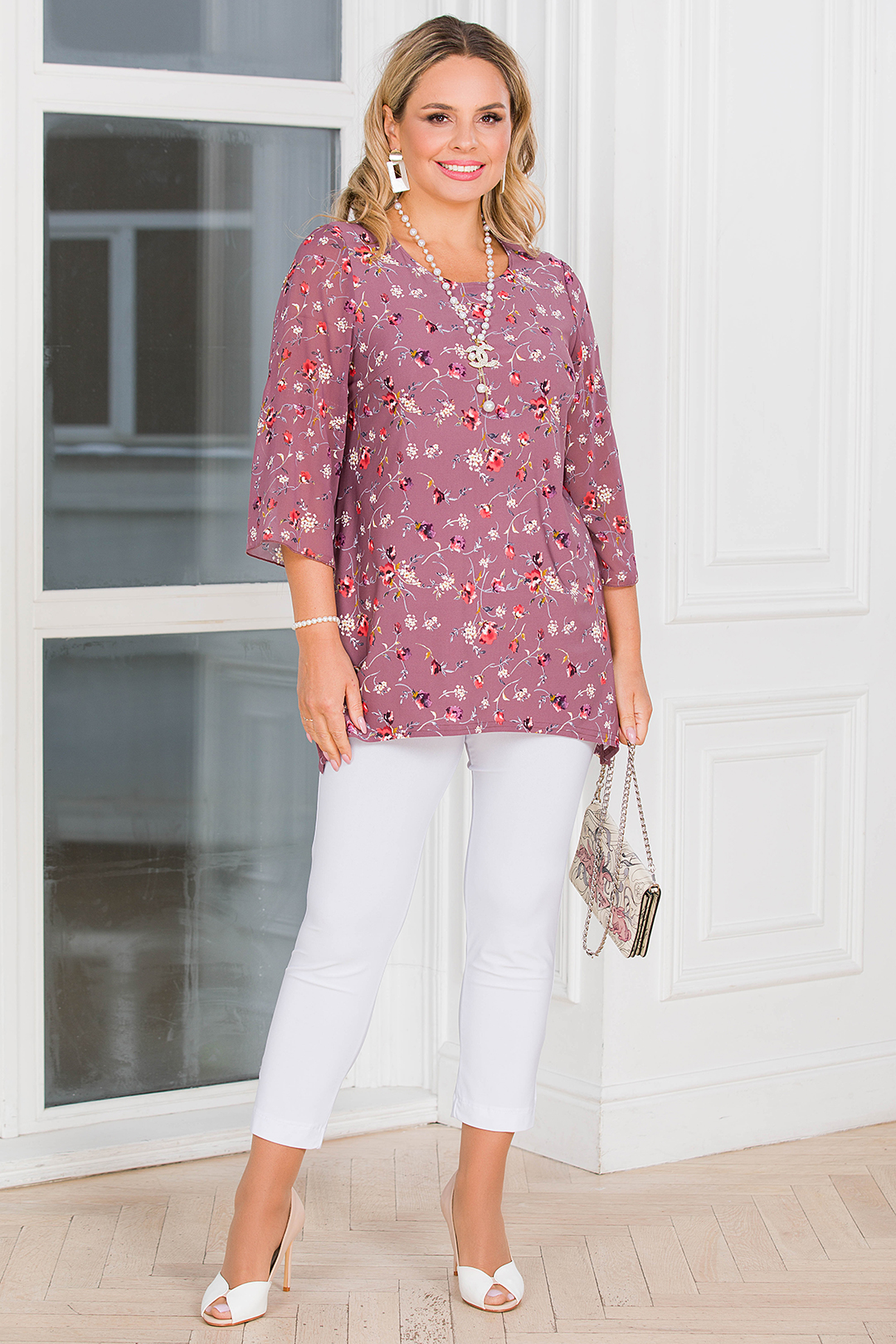 Туника брусничного цвета с укороченными рукавами Lavira(фото2)