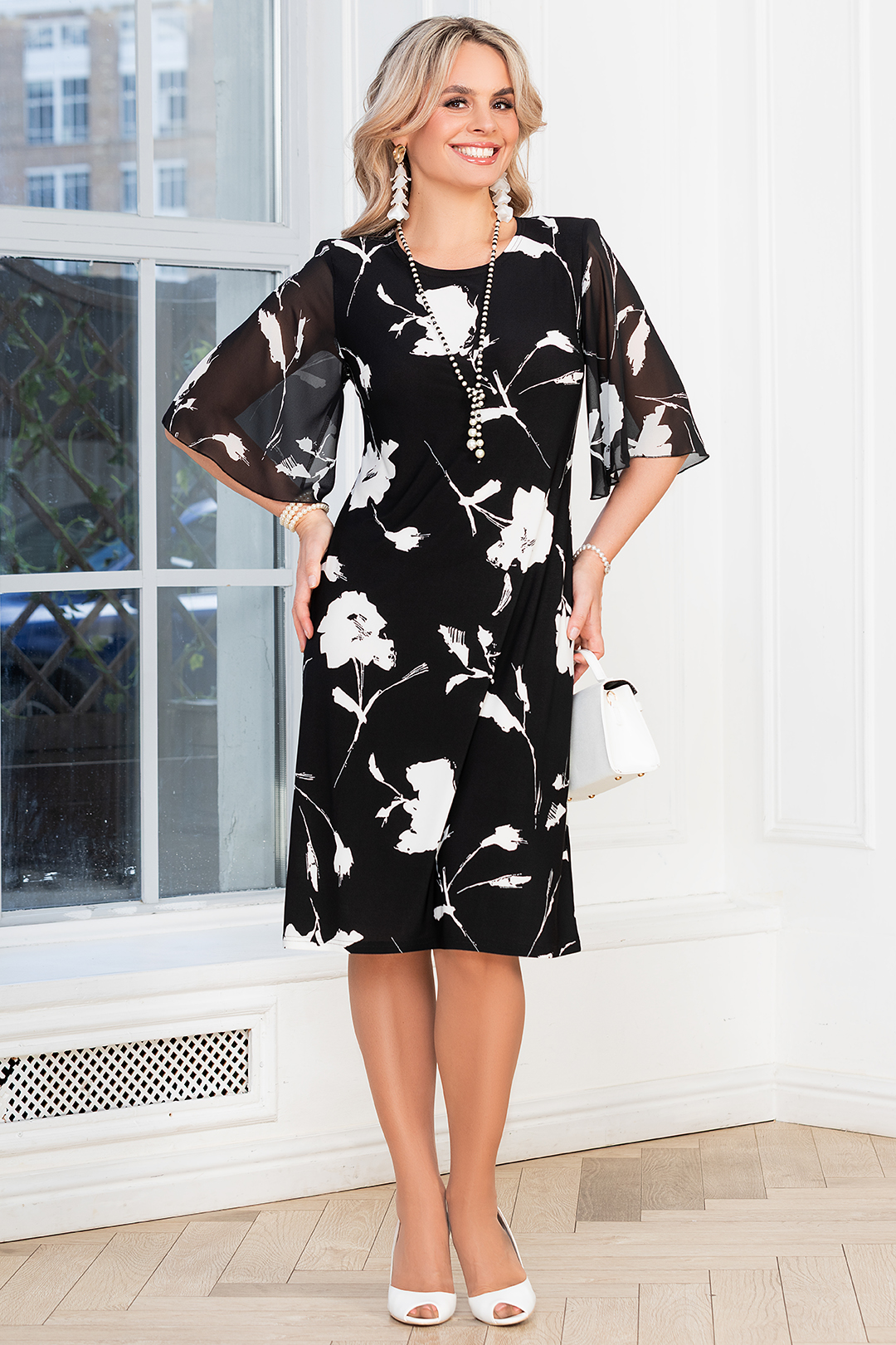 Платье миди чёрное с принтом Lavira(фото2)