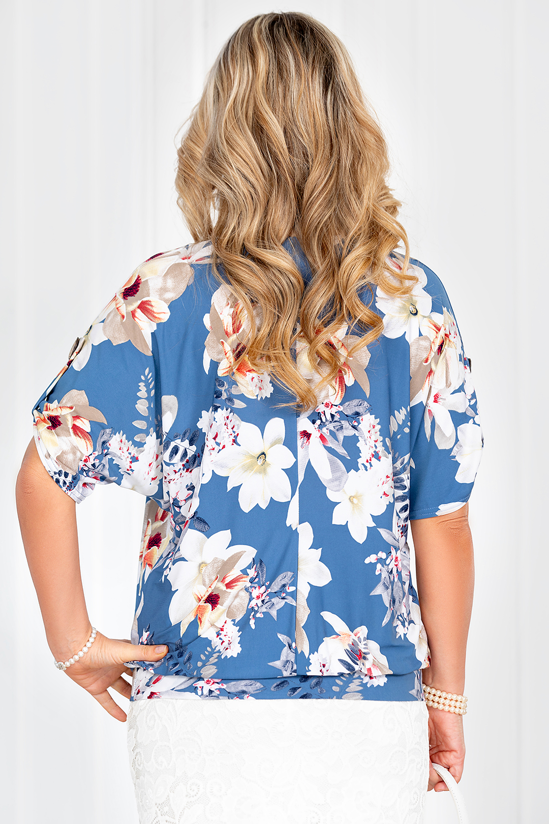 Блузка женская тёмно-голубая с принтом Lavira(фото5)