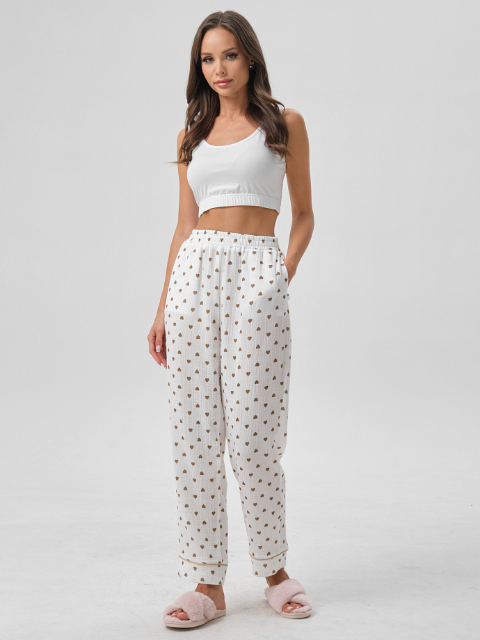 Брюки белые в сердечко с карманами Priz(фото2)