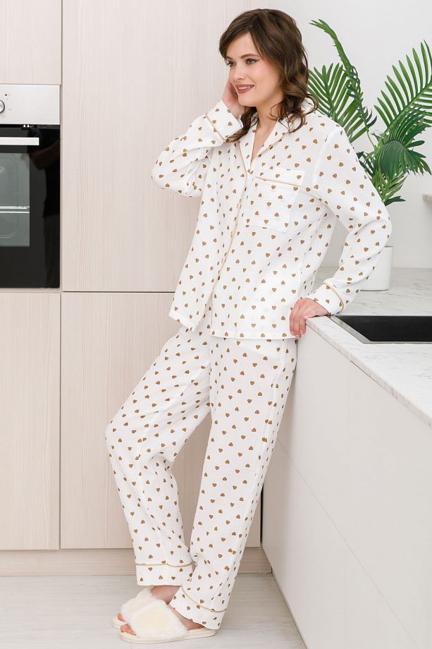 Брюки белые в сердечко с карманами Priz