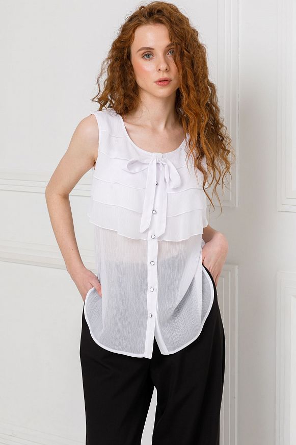 Блузка белая с воланами и съёмным бантом Priz