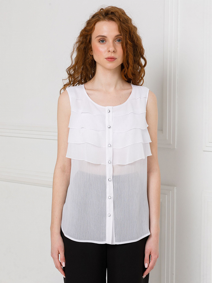 Блузка белая с воланами и съёмным бантом Priz(фото4)
