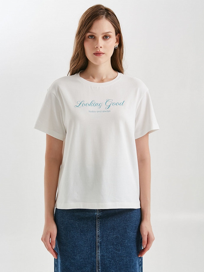 Футболка молочного цвета с принтом Priz(фото4)