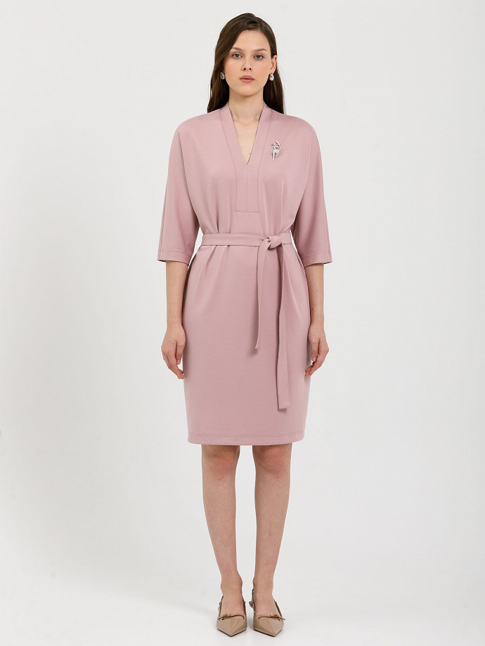 Платье трикотажное розовое с брошкой Priz(фото2)