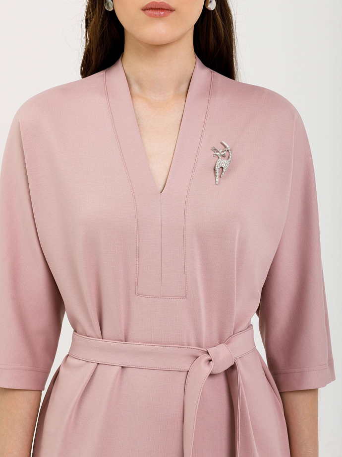 Платье трикотажное розовое с брошкой Priz(фото3)