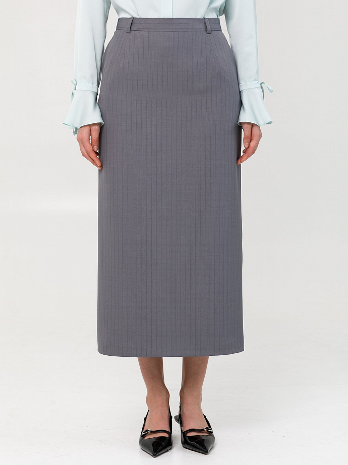 Юбка тёмно-серая в полоску с карманами Priz(фото3)