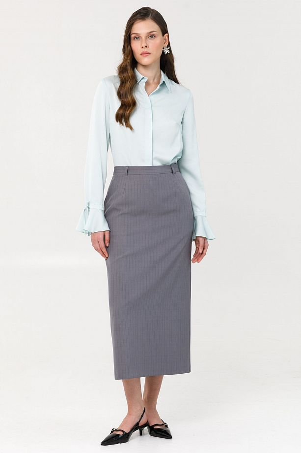 Юбка тёмно-серая в полоску с карманами Priz