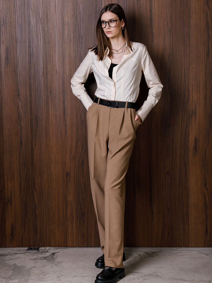 Блузка с длинными рукавами в цвете экрю Priz(фото4)